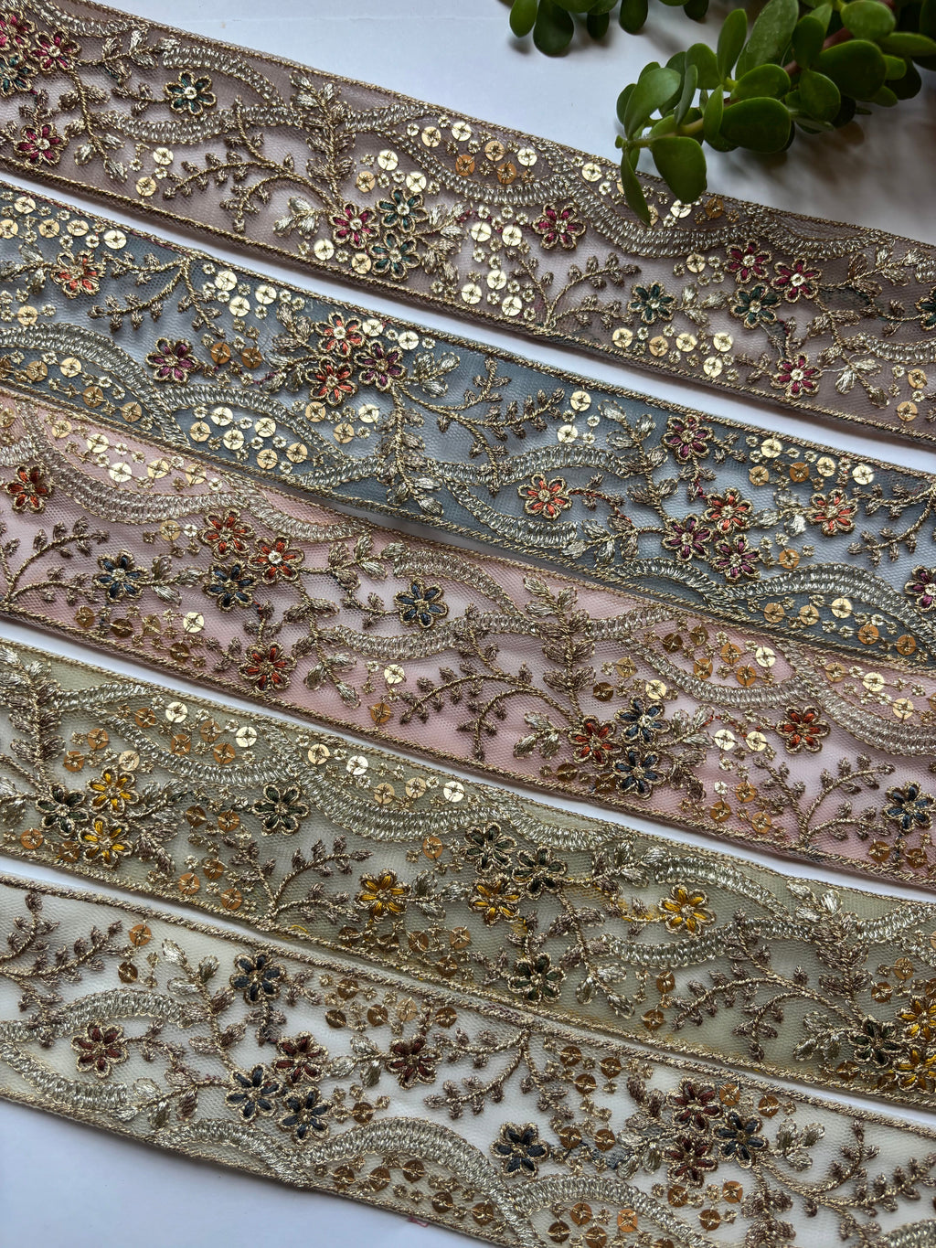 Vintage Zardozi Floral Trim with Gold Sequins