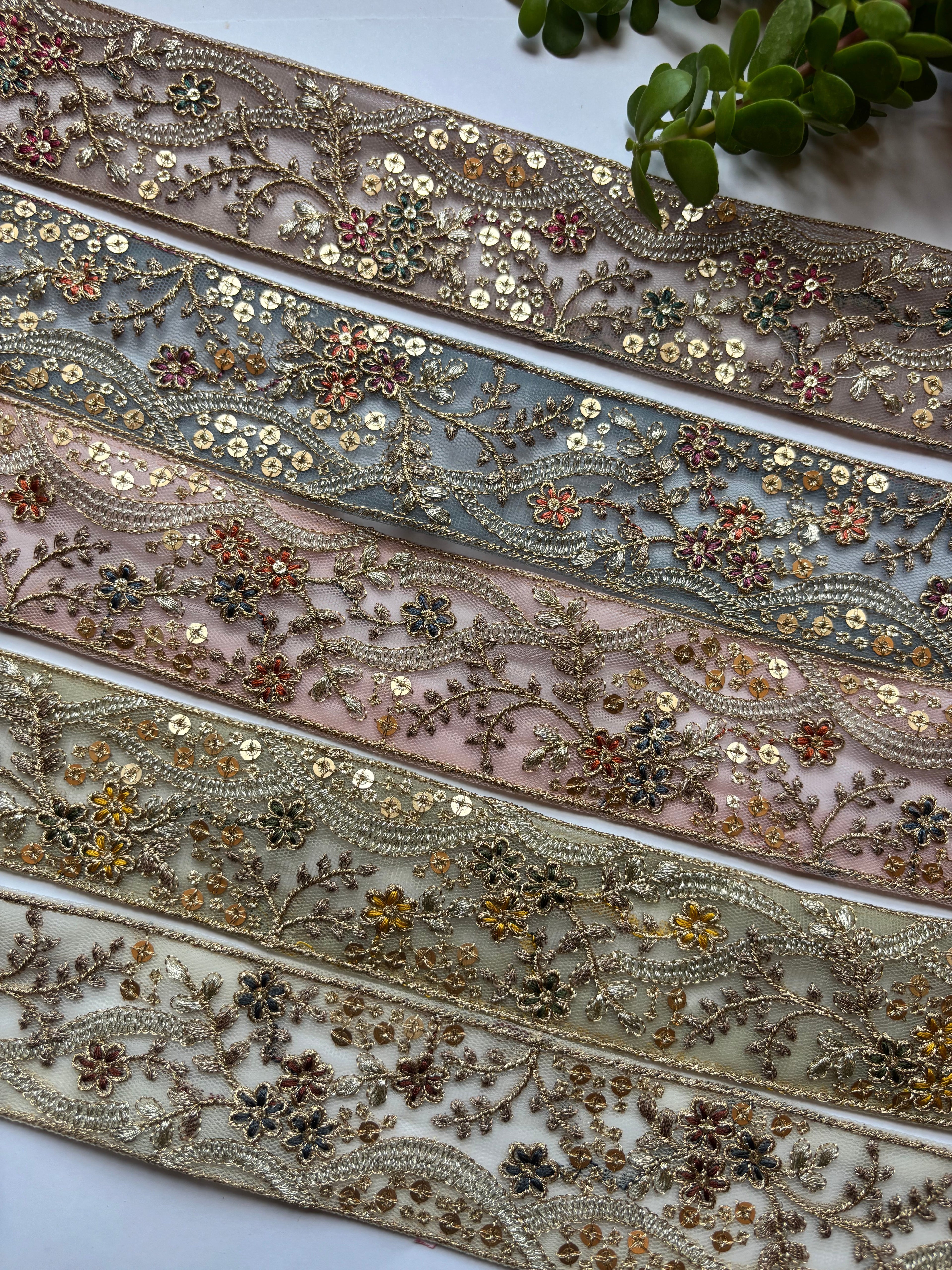 Vintage Zardozi Floral Trim with Gold Sequins