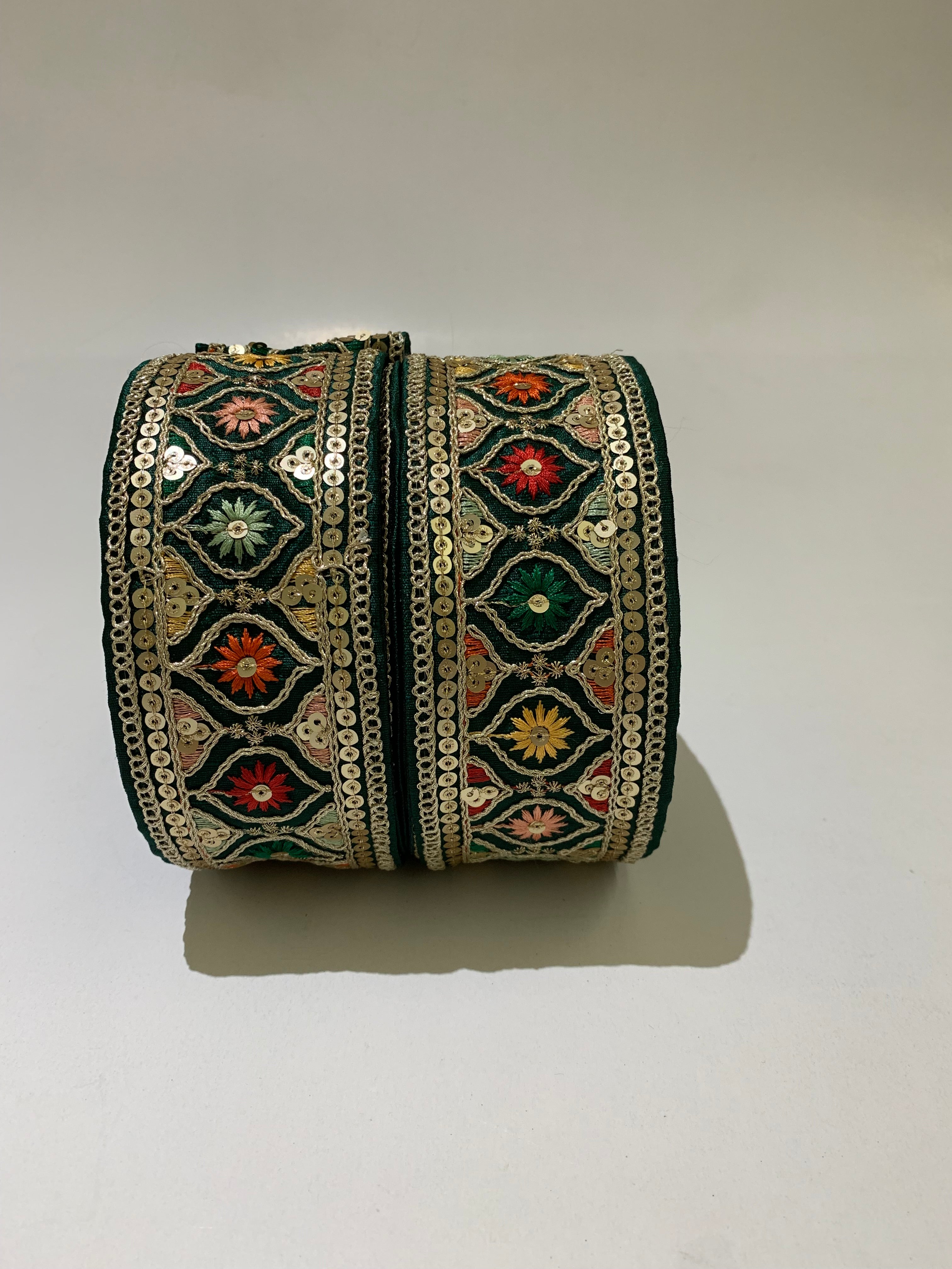 Multi-Color Floral Sequin Trim with Zari Embroidery