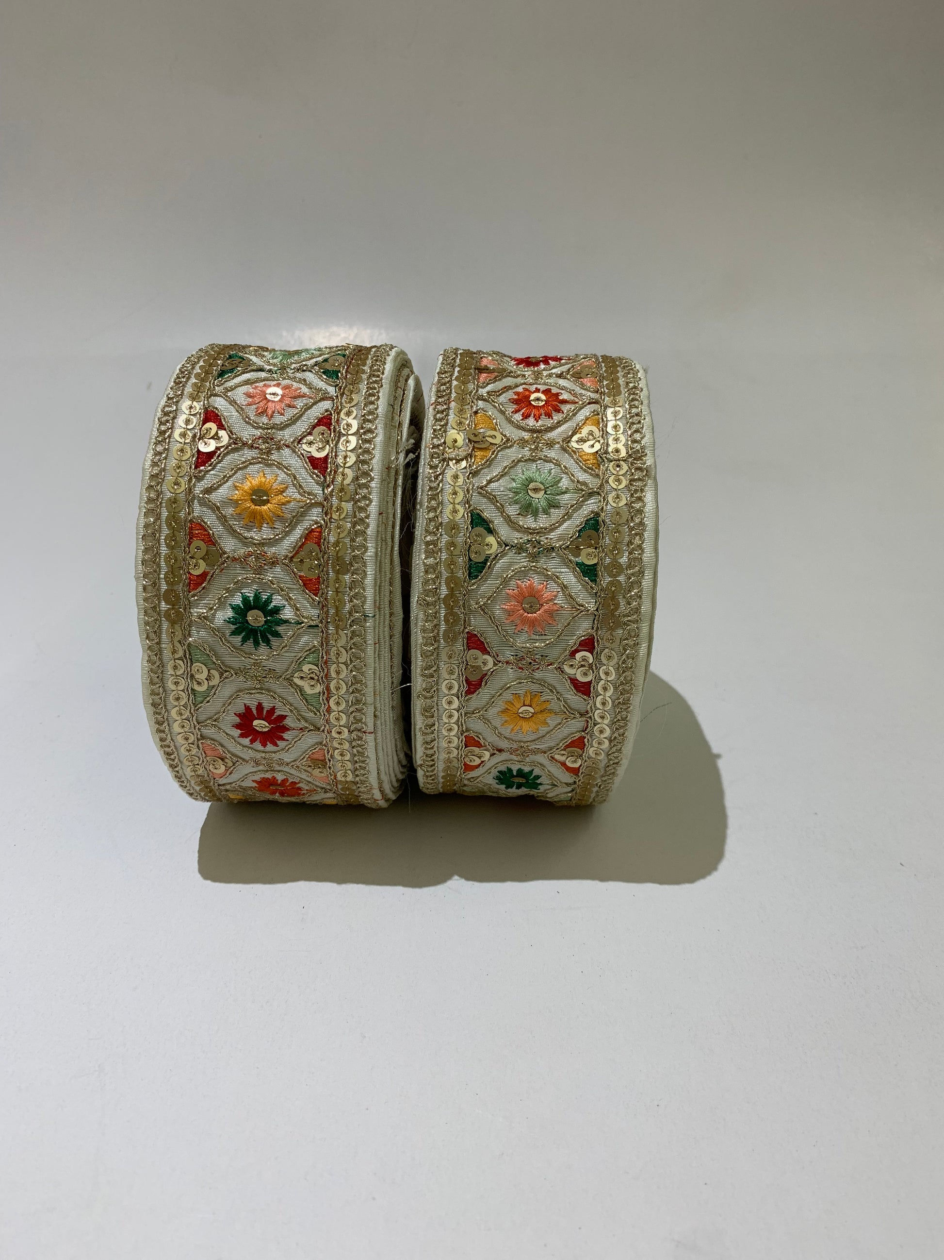 Multi-Color Floral Sequin Trim with Zari Embroidery