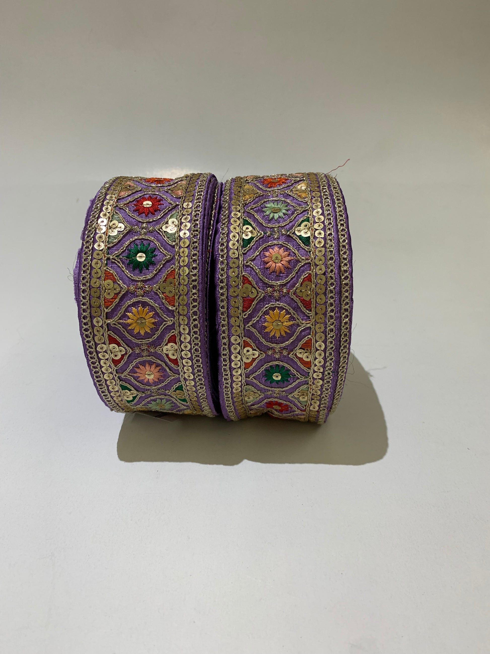 Multi-Color Floral Sequin Trim with Zari Embroidery