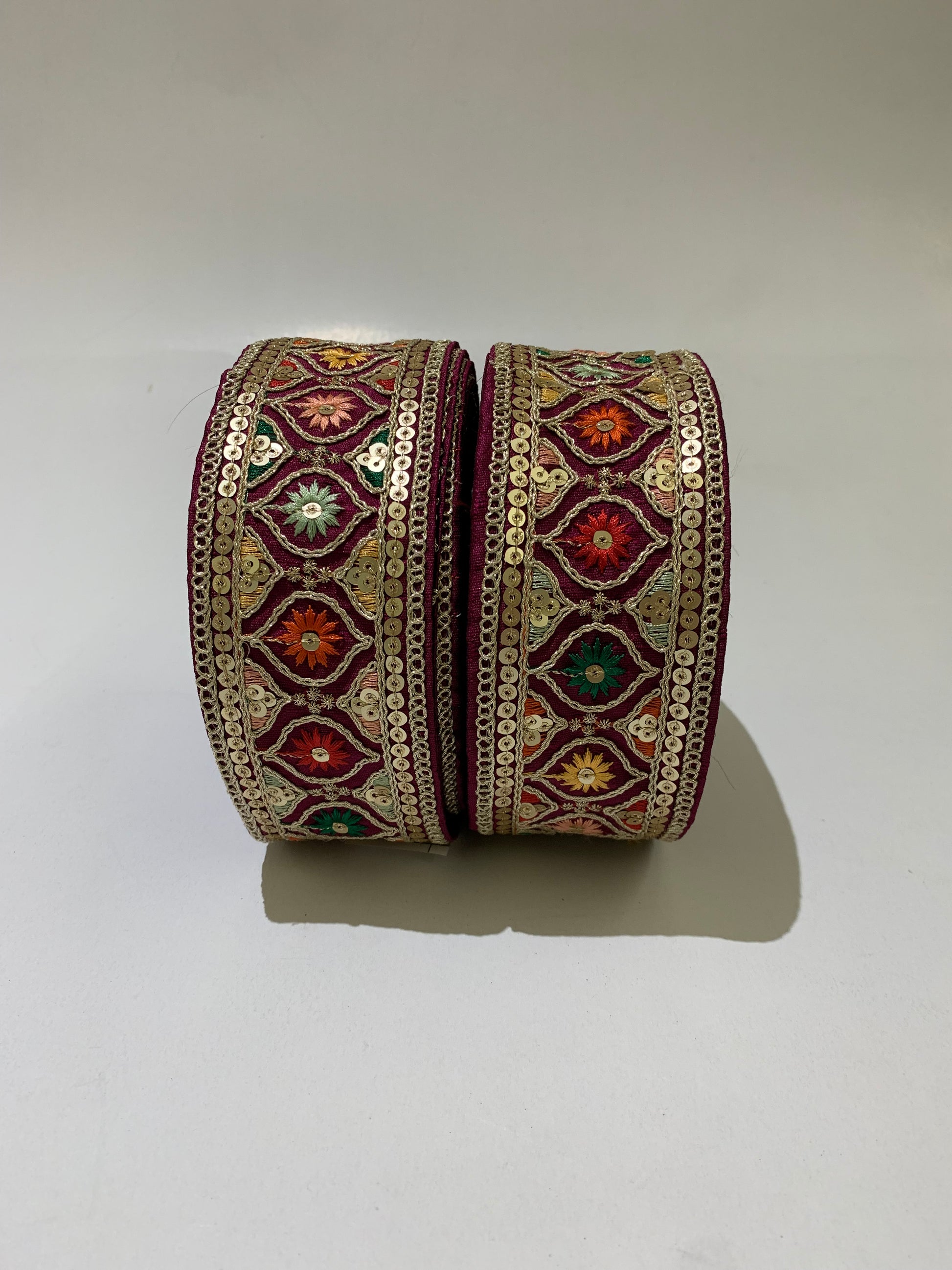 Multi-Color Floral Sequin Trim with Zari Embroidery