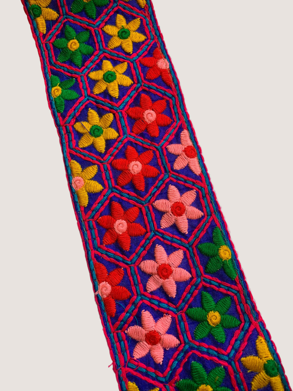 Premium Multicolored Floral Geometric Embroidered Lace Trim