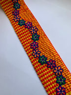 Premium Multicolored Floral Embroidered Cotton Lace Trim with Textured Geometric Borders