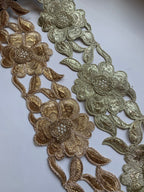 Product Title: Premium Metallic Rose Gold & Silver 3D Floral Pearl Lace Trim