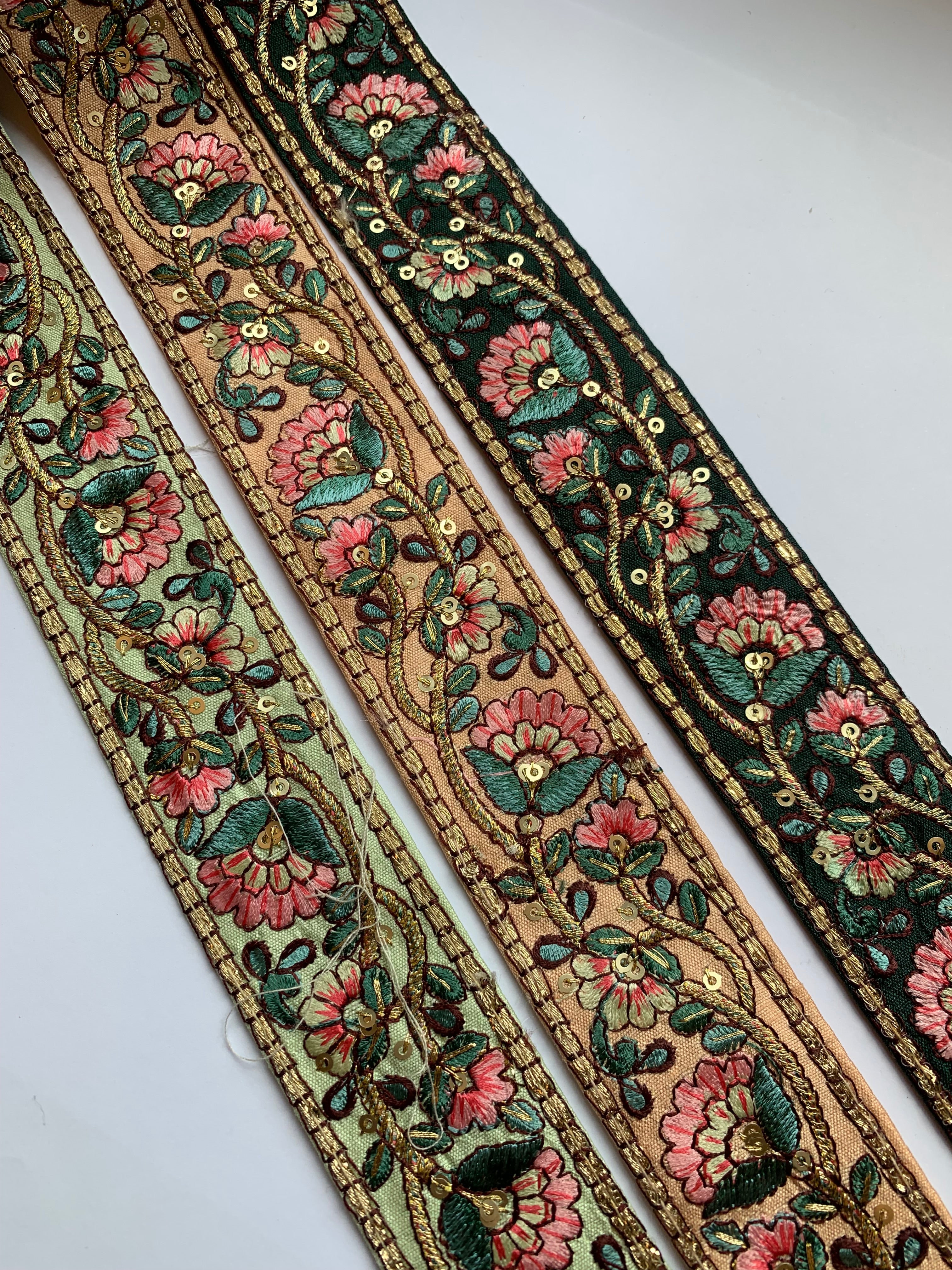 Premium Silk Thread Floral Vine & Golden Zari Embroidered Trim