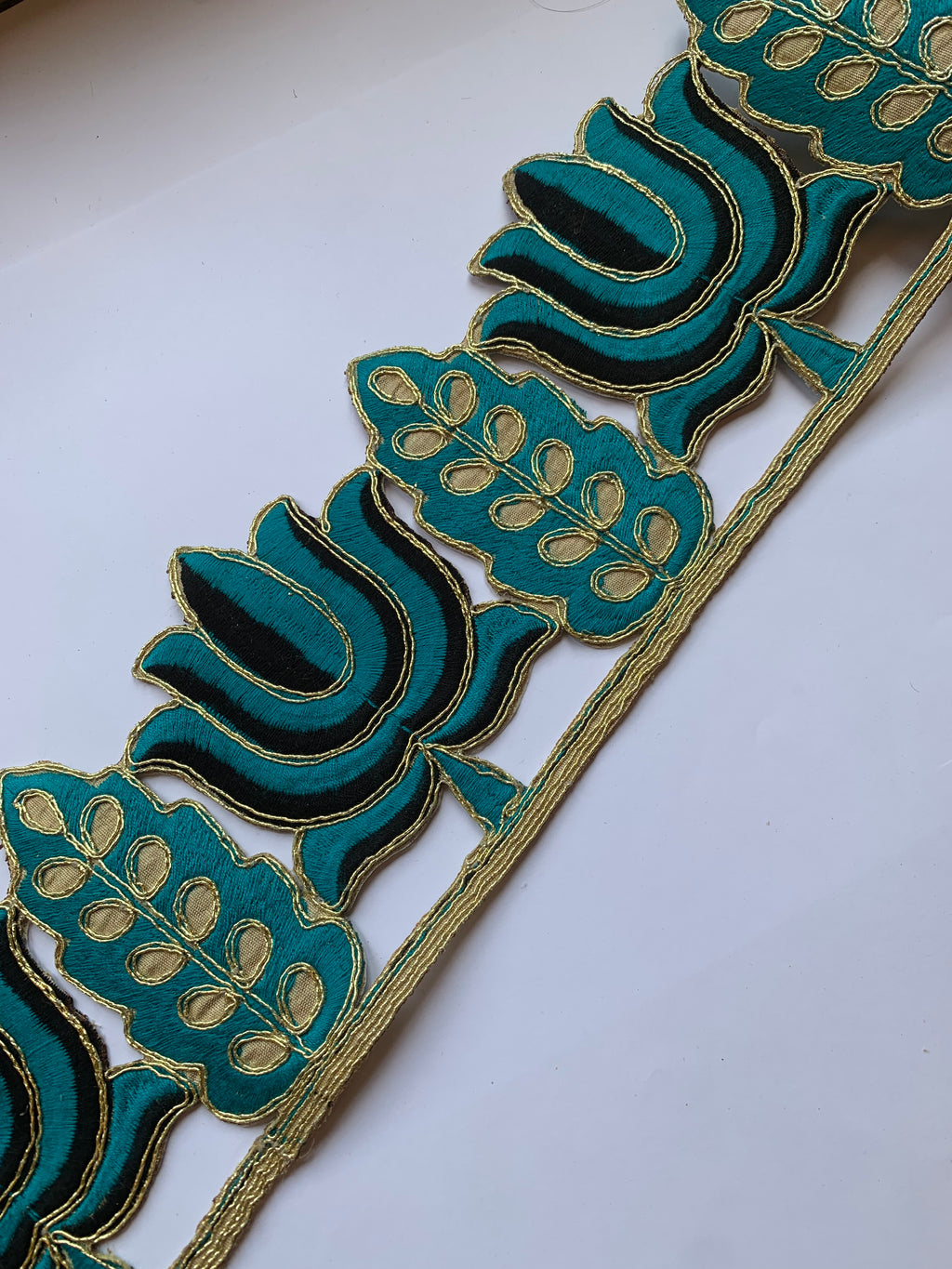 Traditional Indian Zardozi and Gota Patti Embroidered Floral Trim