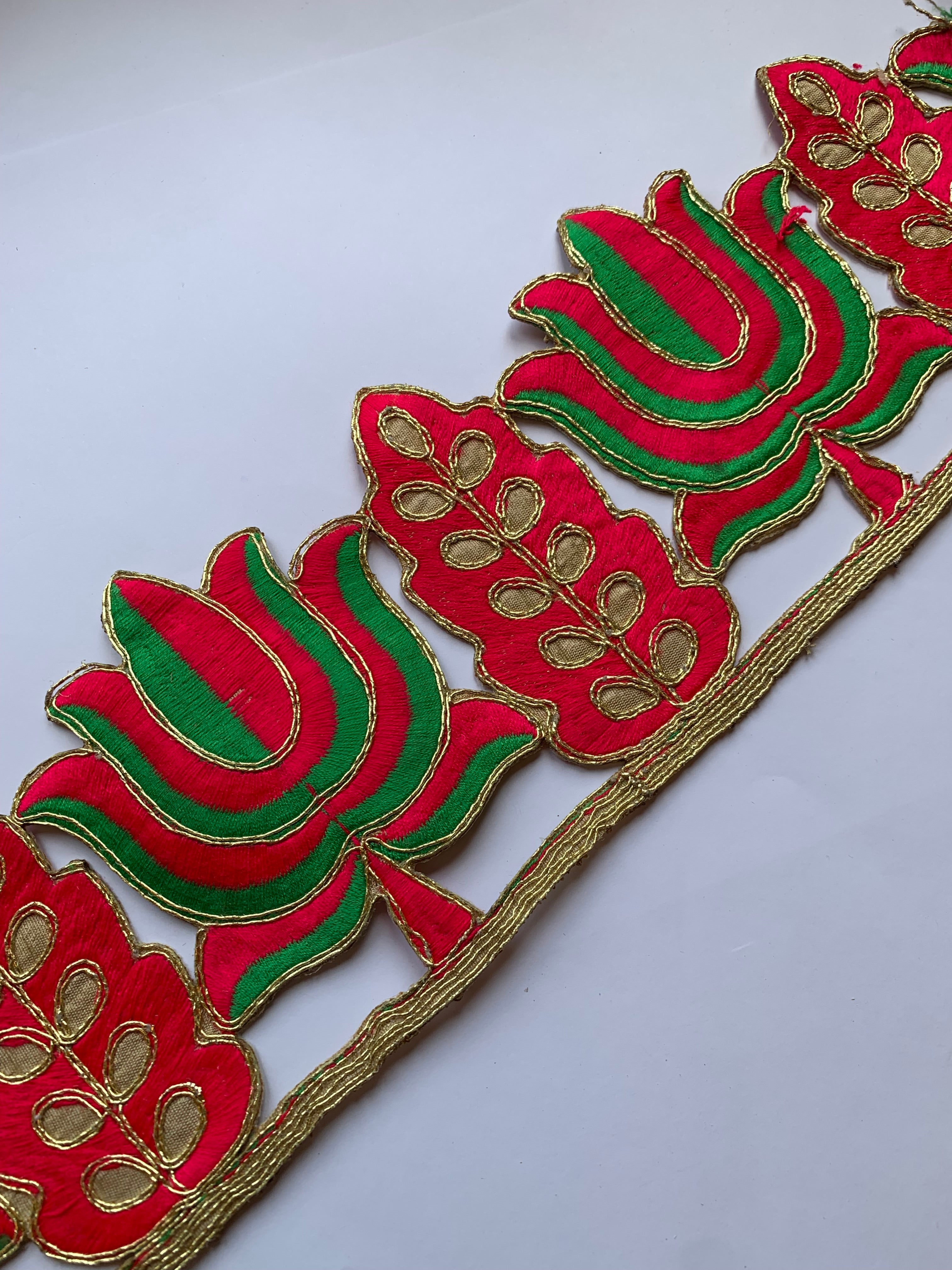 Traditional Indian Zardozi and Gota Patti Embroidered Floral Trim