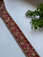 Multi-Color Floral Embroidered Net Lace Trim with Zari Work