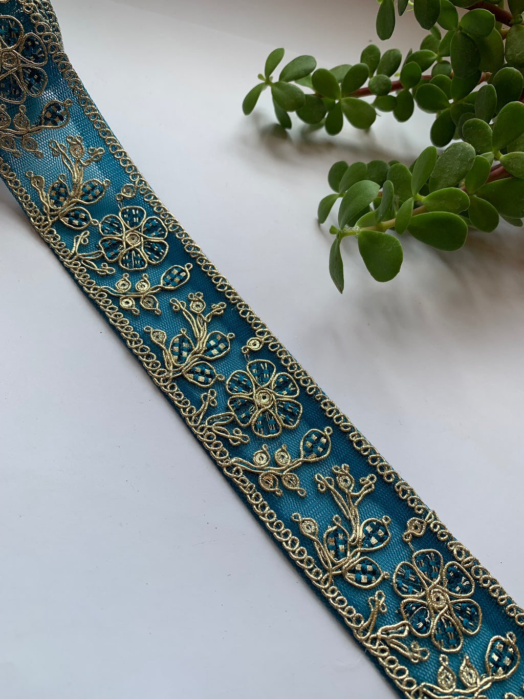 Multi-Color Floral Embroidered Net Lace Trim with Zari Work