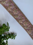 Multi-Color Floral Embroidered Net Lace Trim with Zari Work