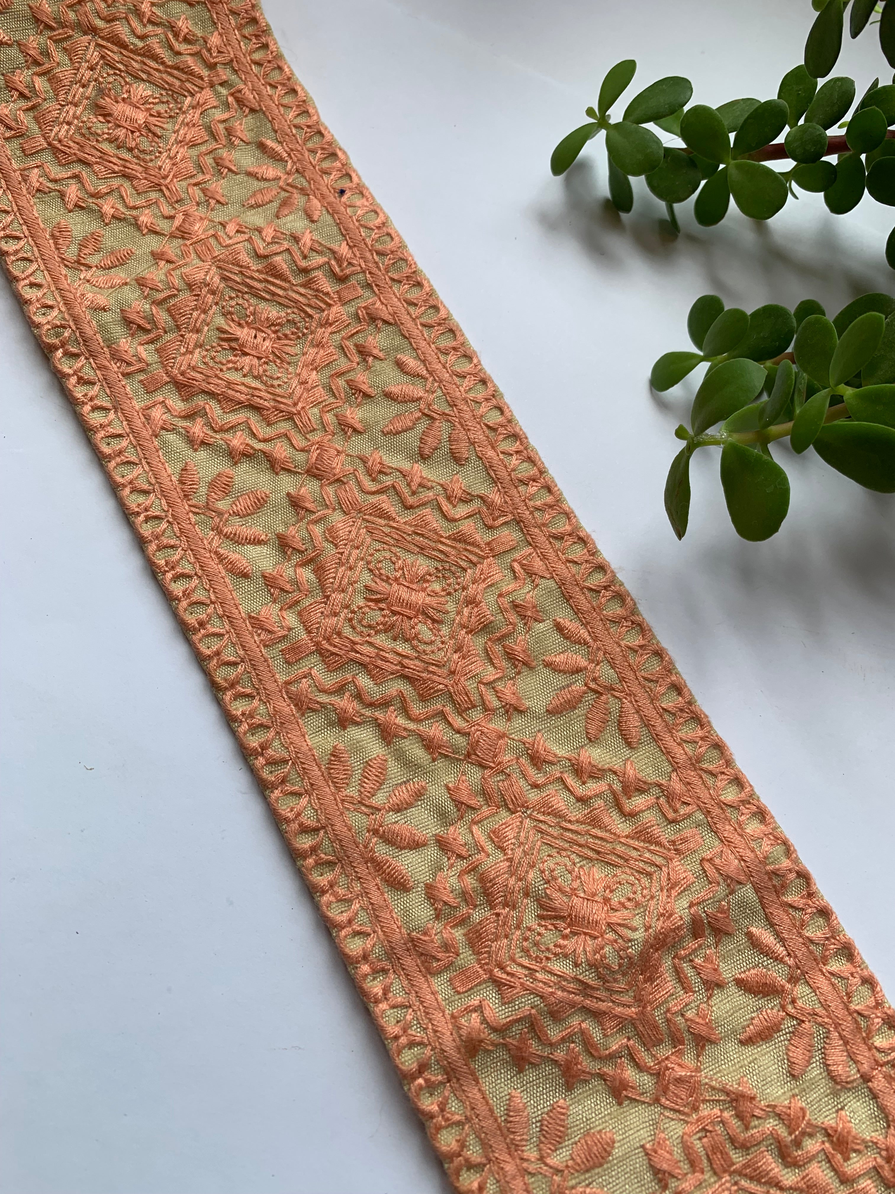 Premium Geometric Diamond & Floral Embroidered Cotton Lace Trim