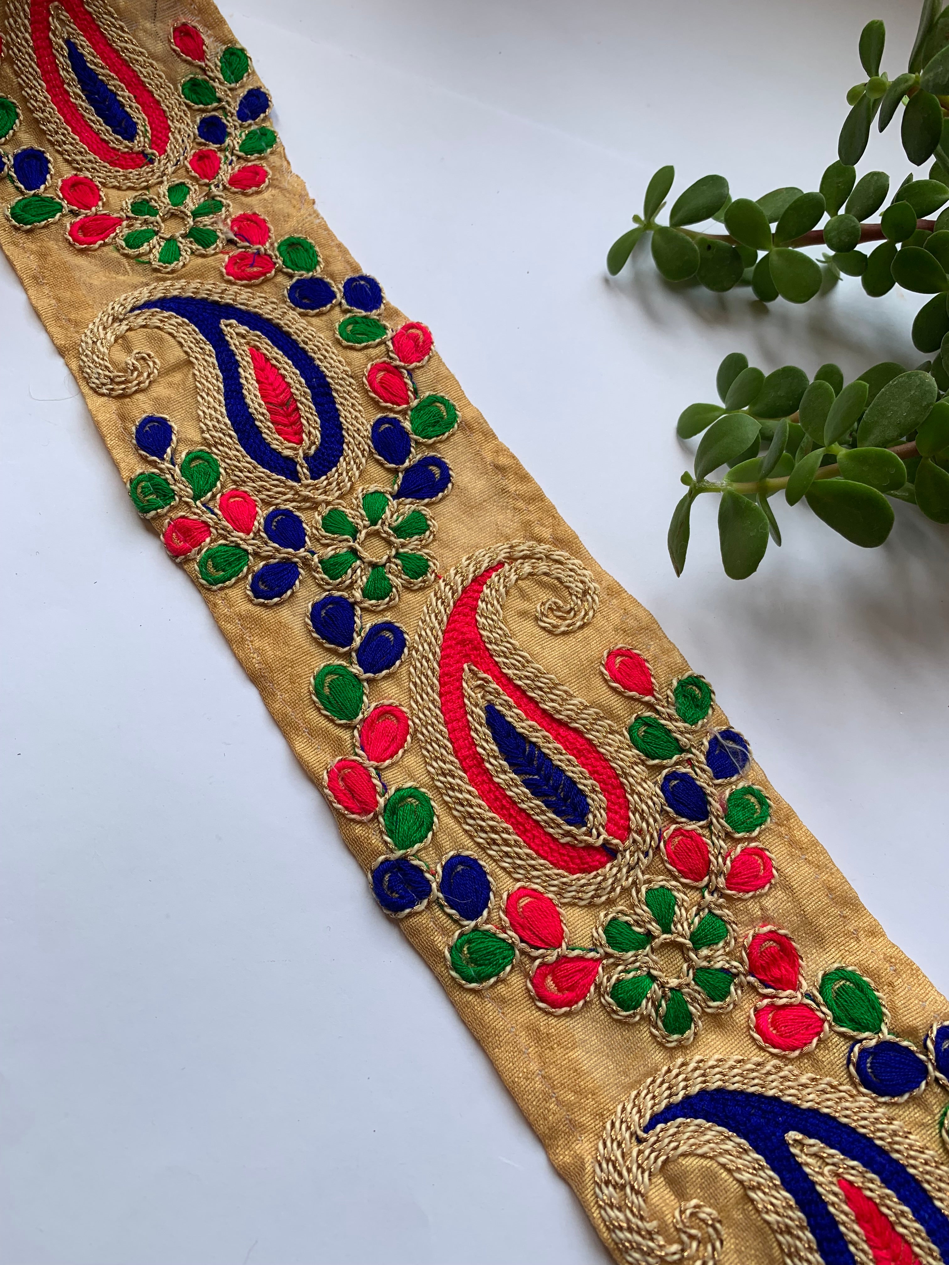 Premium Multicolored Paisley & Floral Embroidered Silk Lace Trim