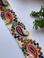 Premium Multicolored Paisley & Floral Embroidered Silk Lace Trim