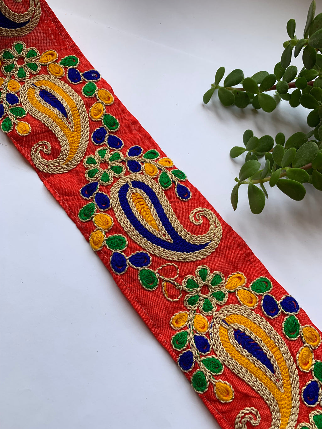 Premium Multicolored Paisley & Floral Embroidered Silk Lace Trim