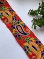 Premium Multicolored Paisley & Floral Embroidered Silk Lace Trim