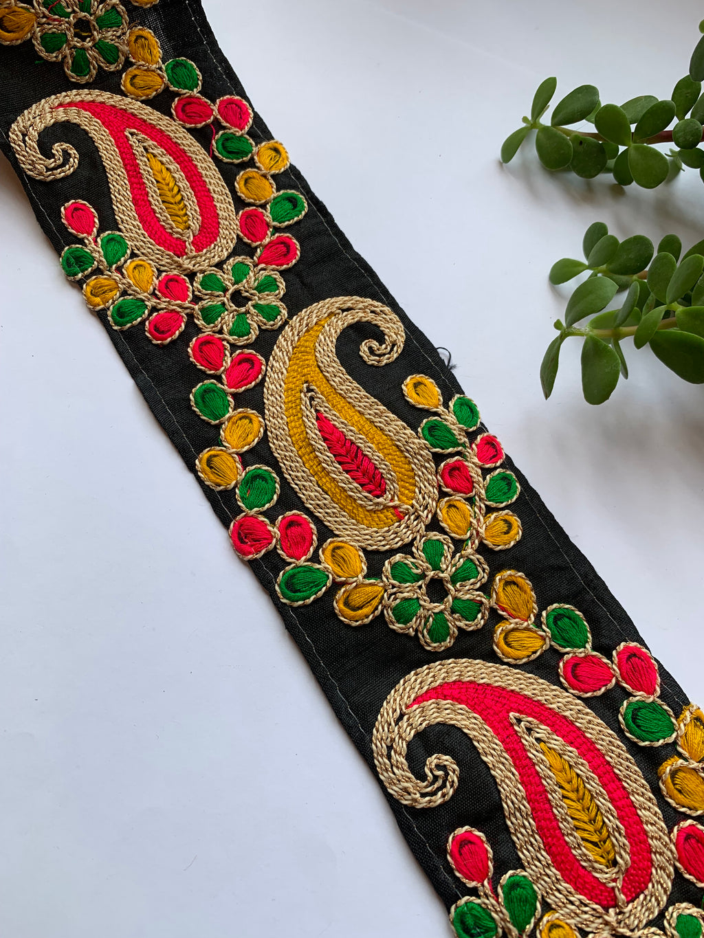 Premium Multicolored Paisley & Floral Embroidered Silk Lace Trim