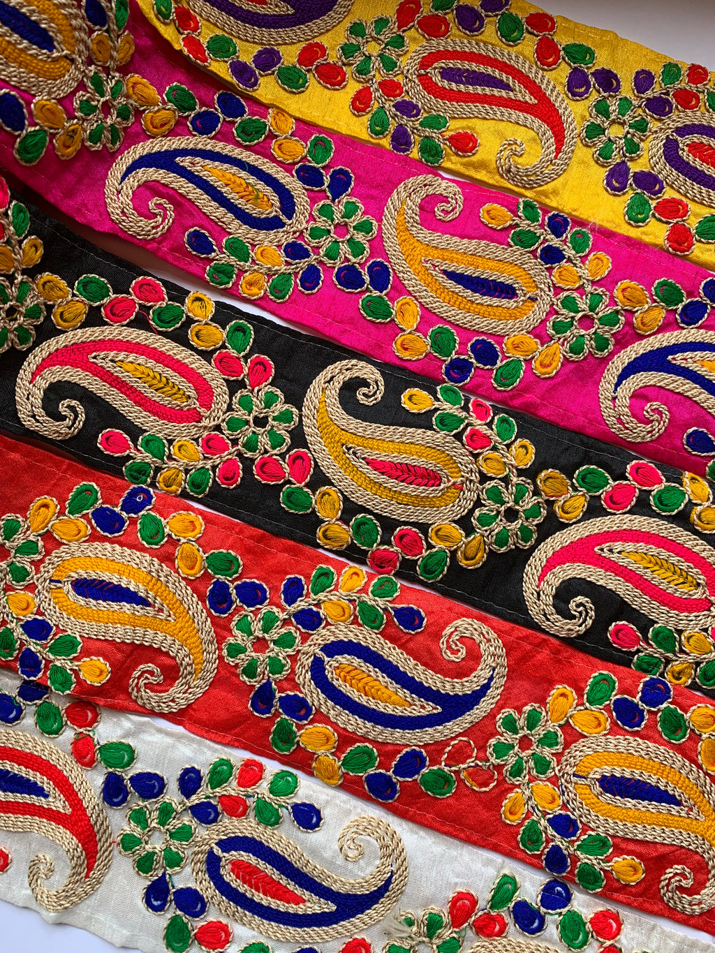 Premium Multicolored Paisley & Floral Embroidered Silk Lace Trim
