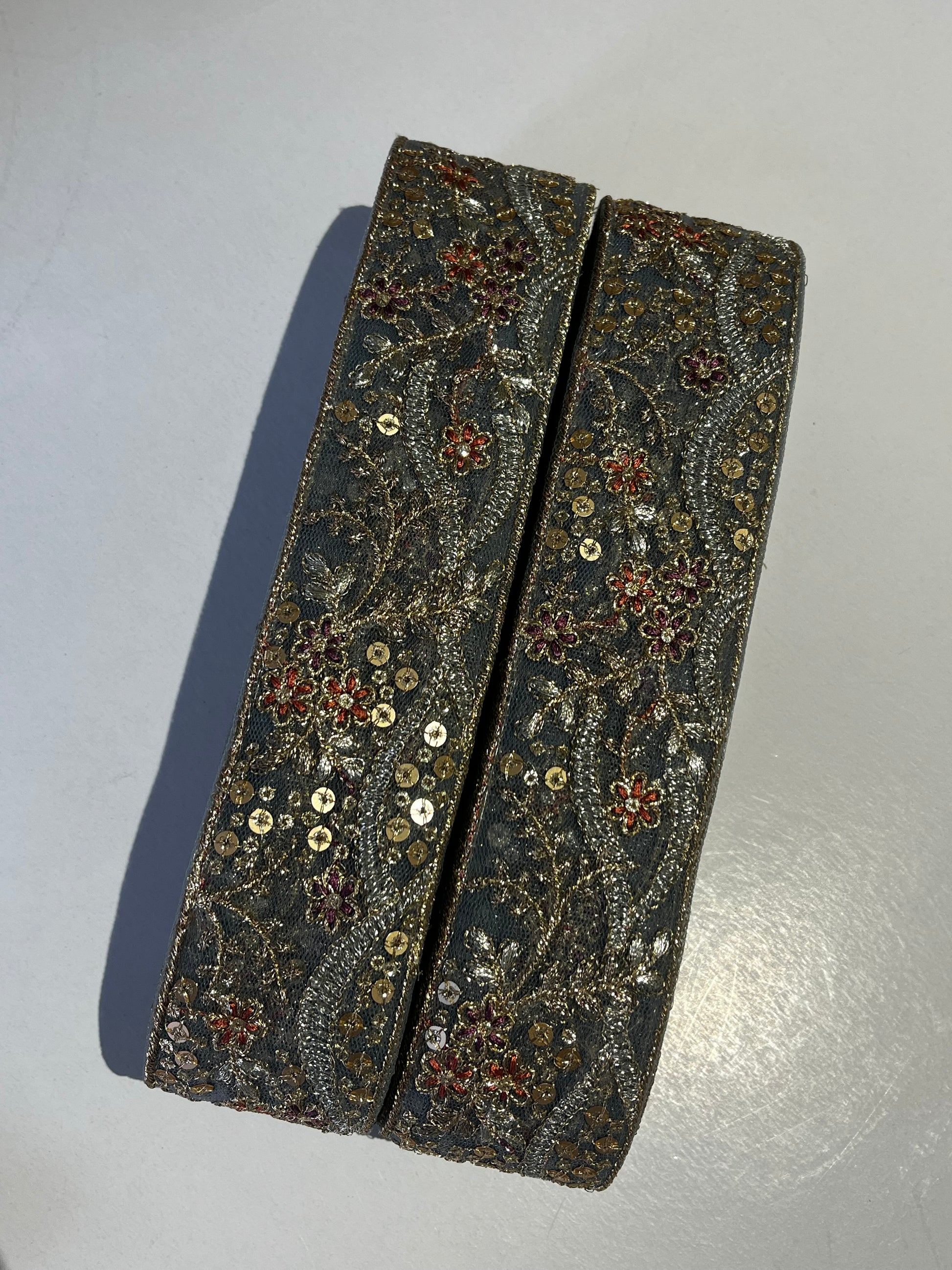 Vintage Zardozi Floral Trim with Gold Sequins