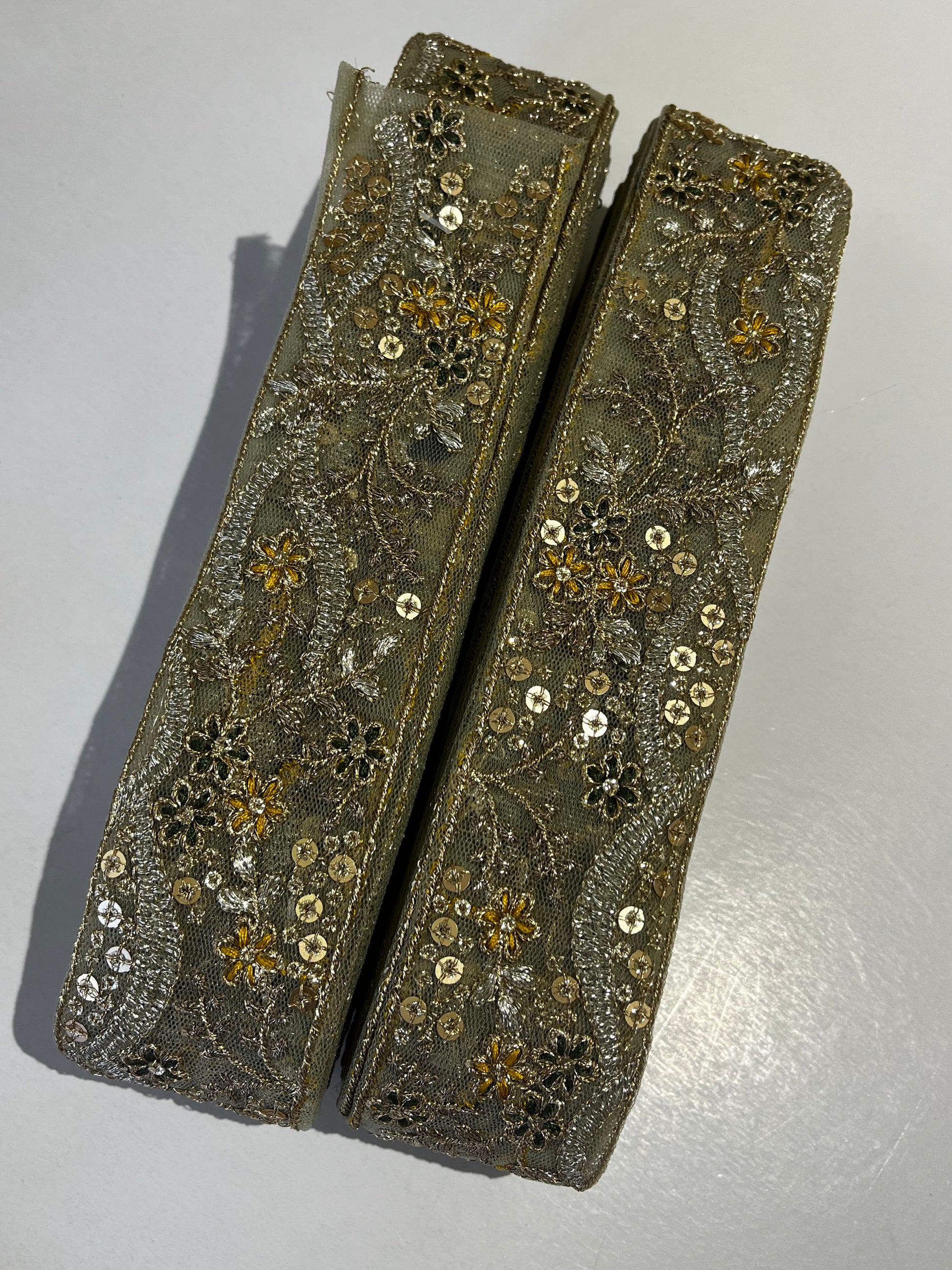Vintage Zardozi Floral Trim with Gold Sequins