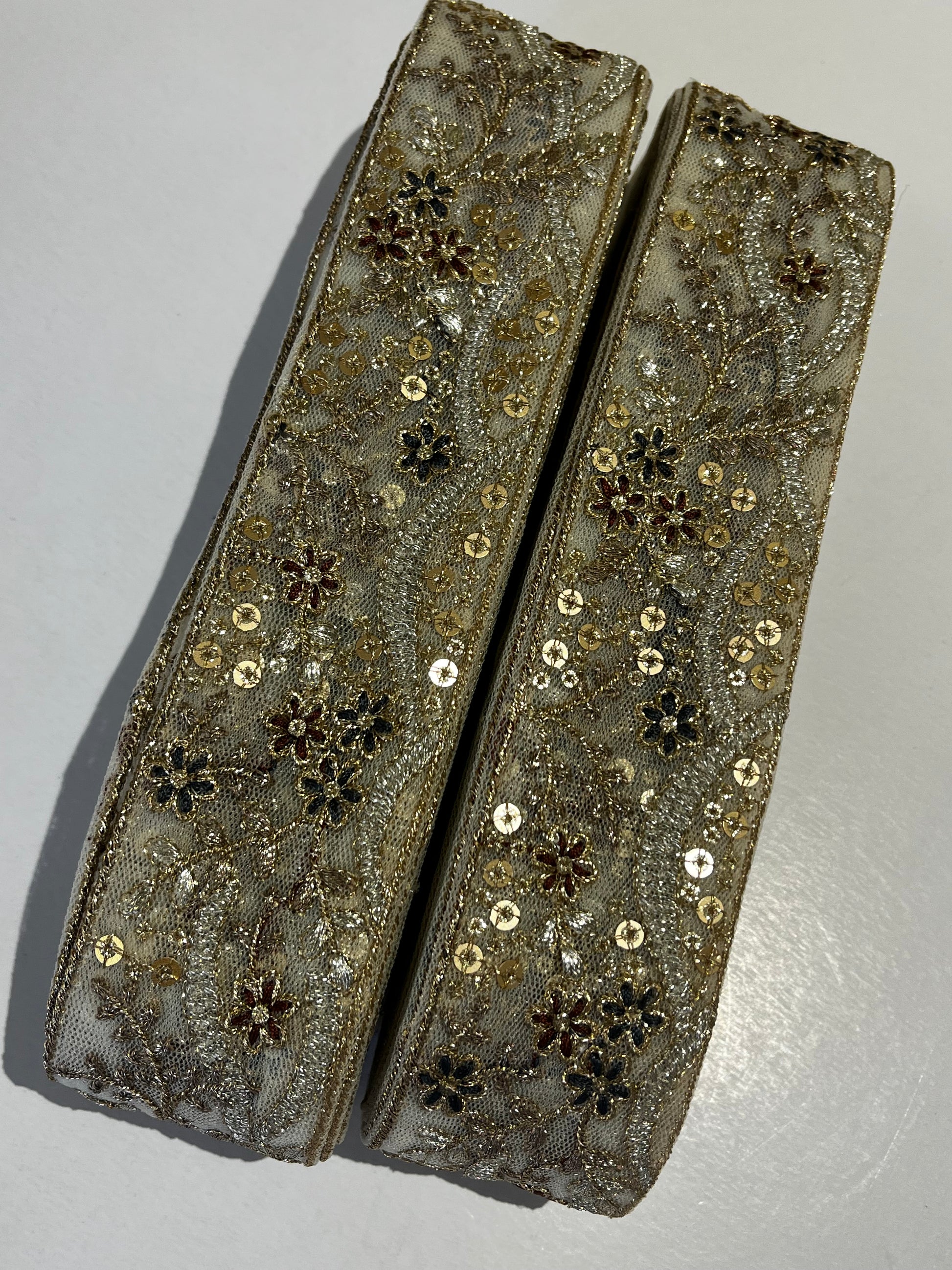 Vintage Zardozi Floral Trim with Gold Sequins