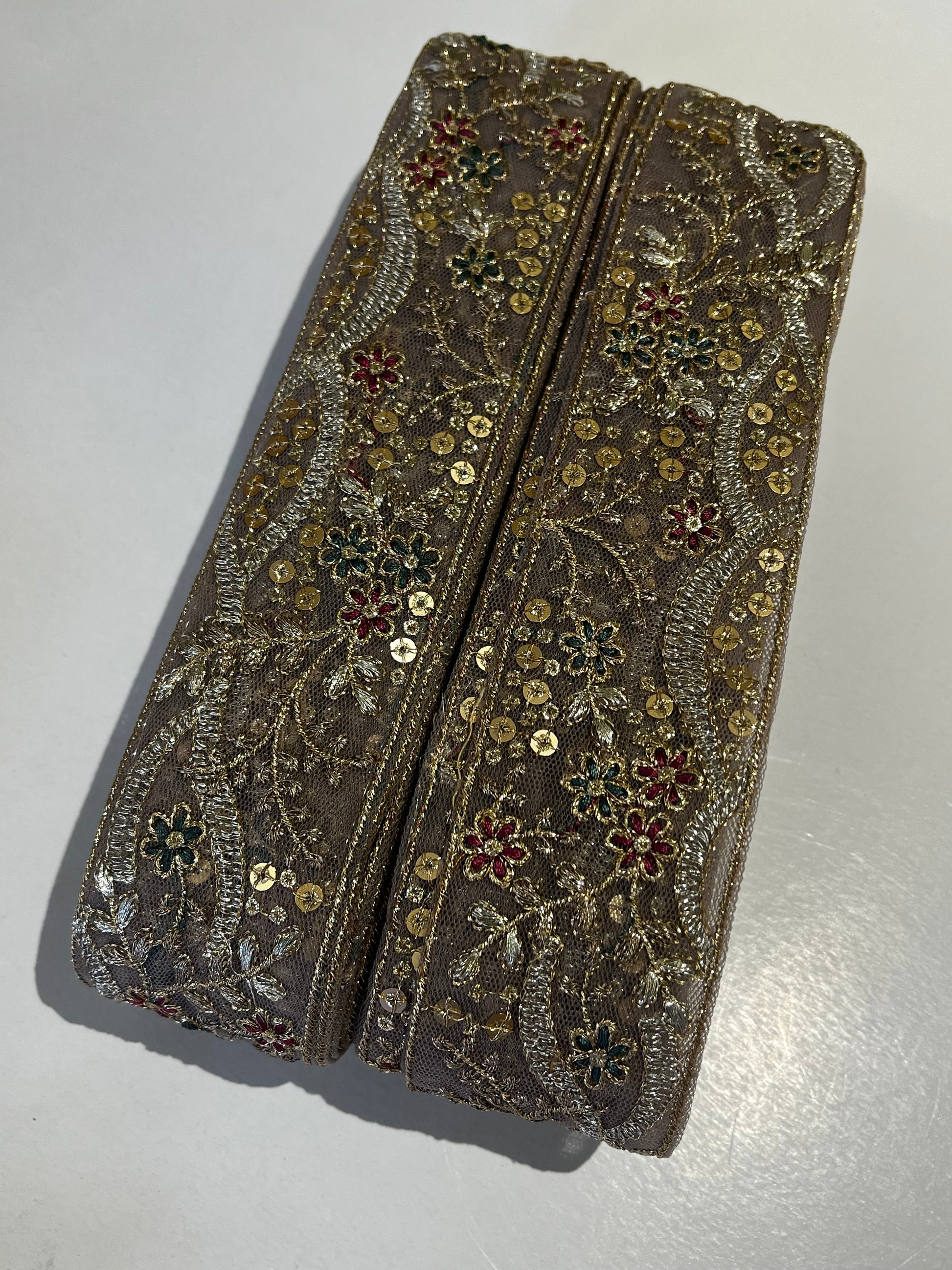 Vintage Zardozi Floral Trim with Gold Sequins