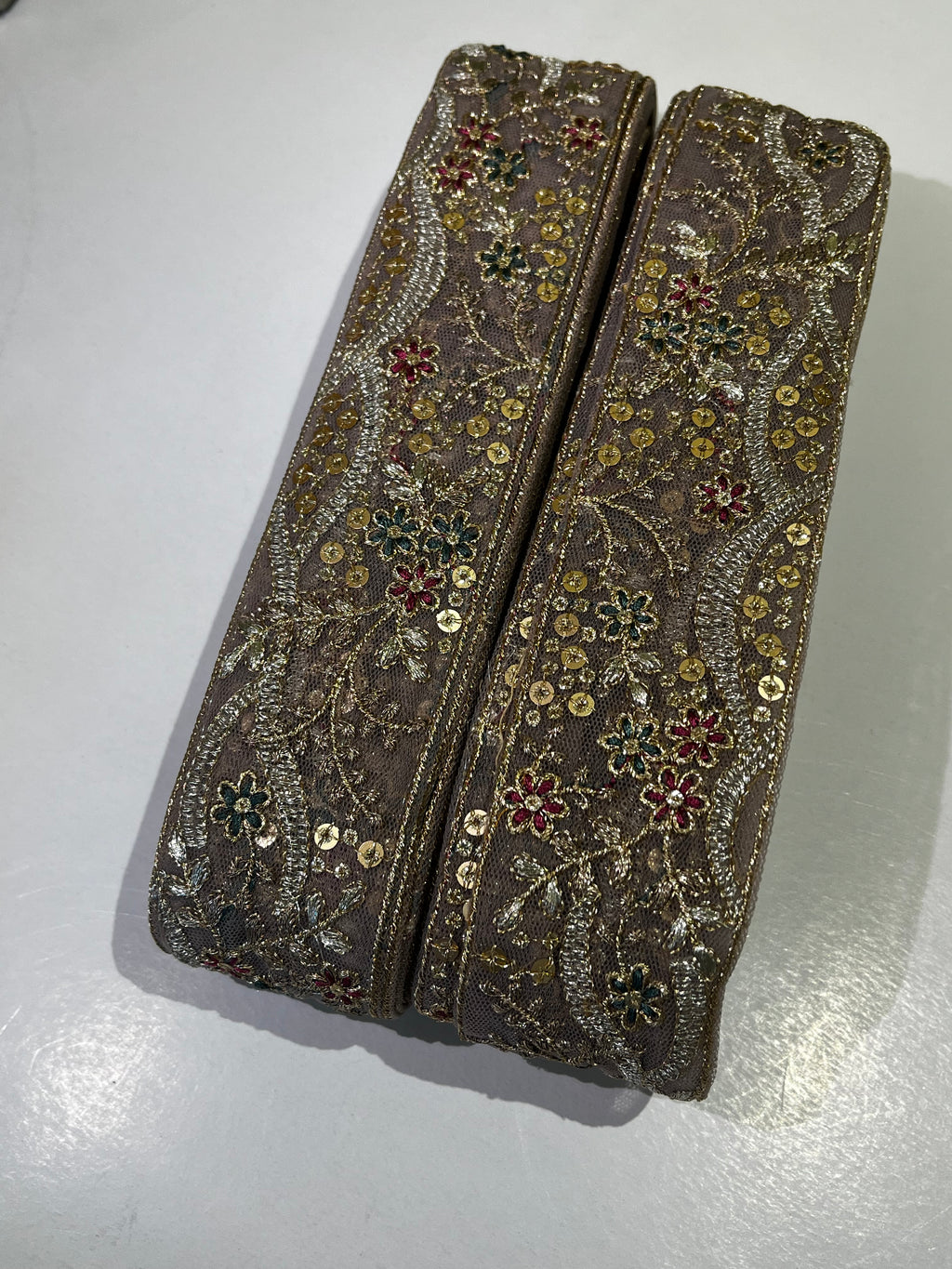 Vintage Zardozi Floral Trim with Gold Sequins