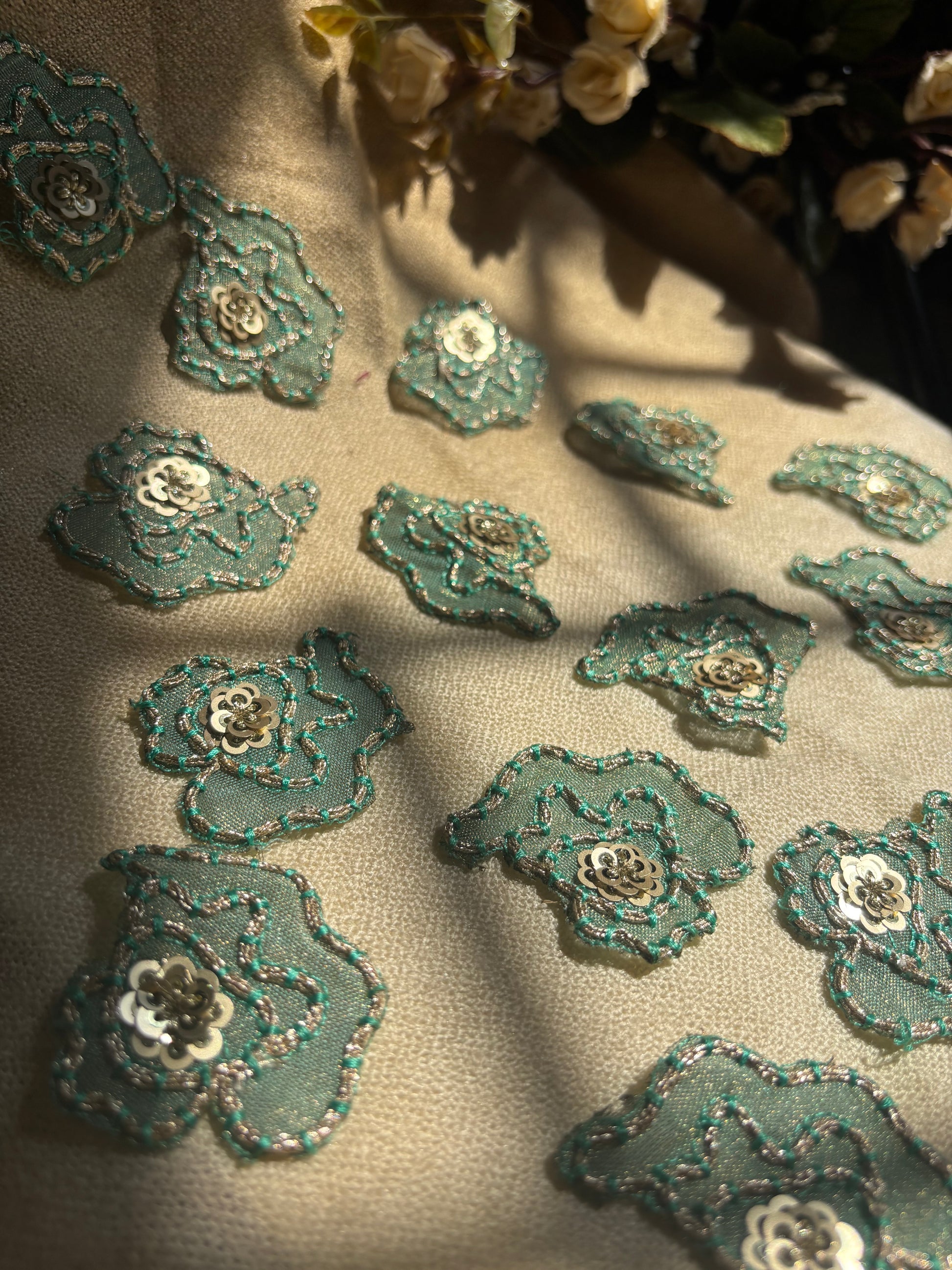 Teal Floral with Sequin Center patch