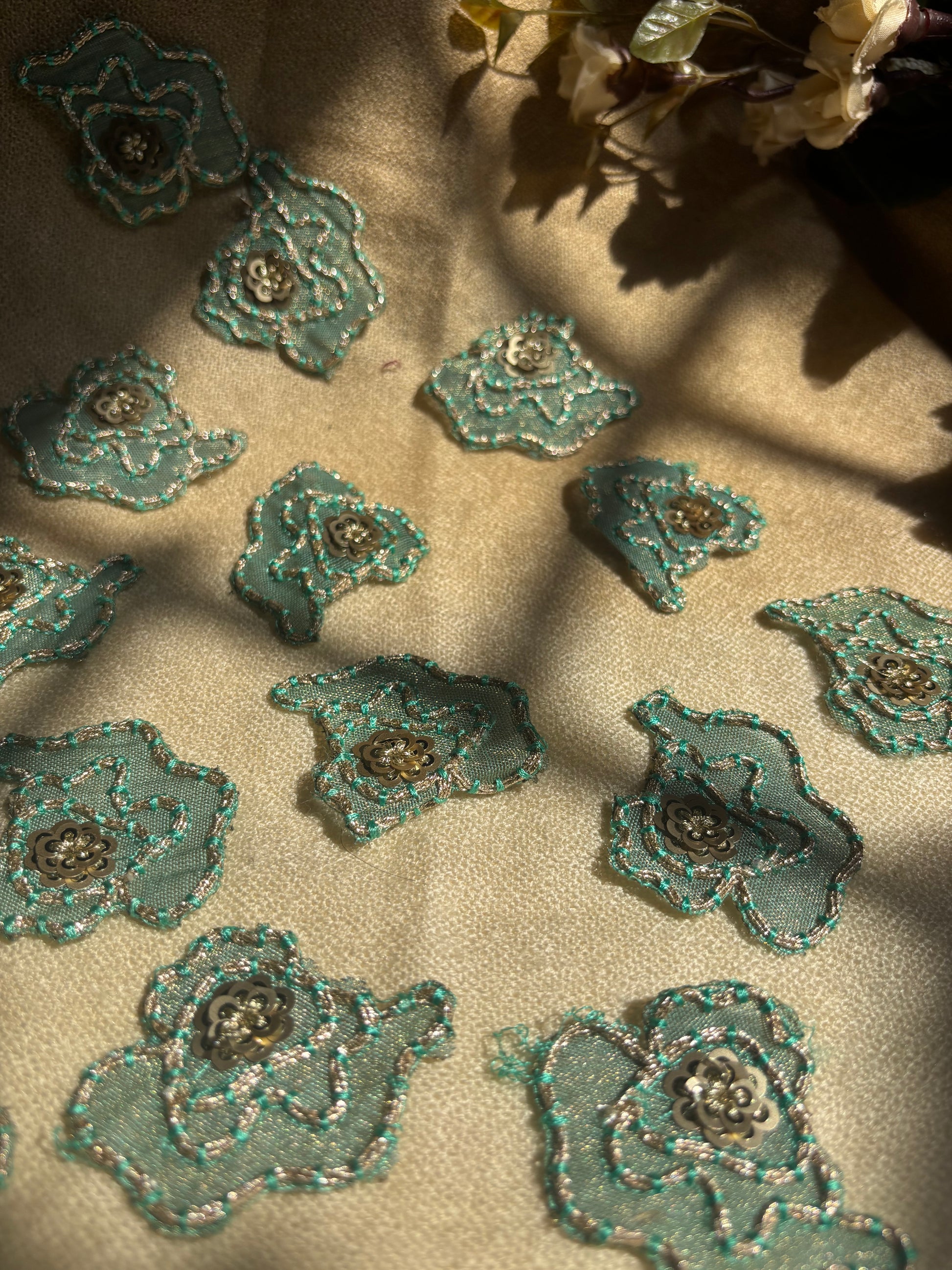 Teal Floral with Sequin Center patch