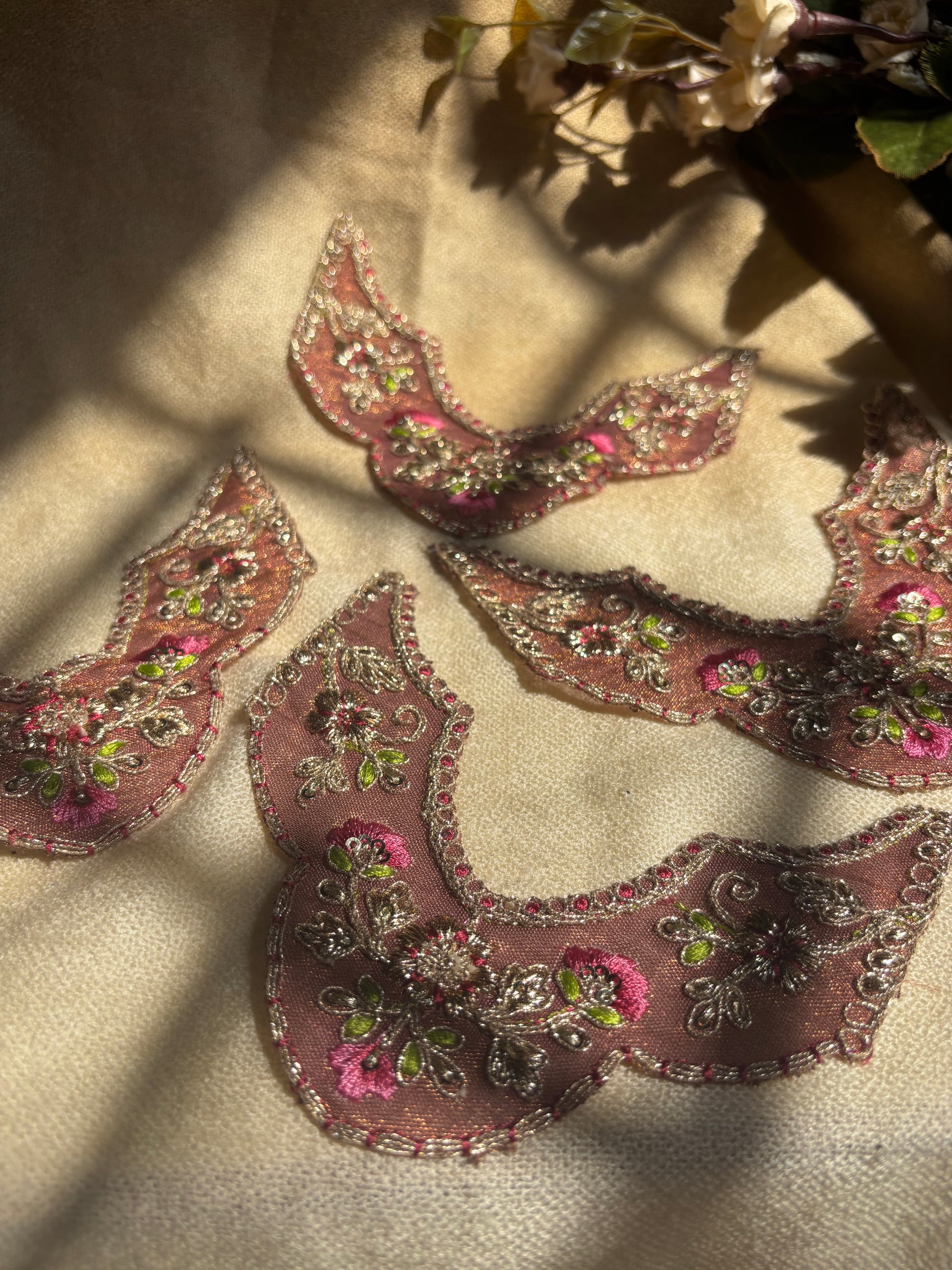 Regal Zari Floral Crescent Embroidered Patch