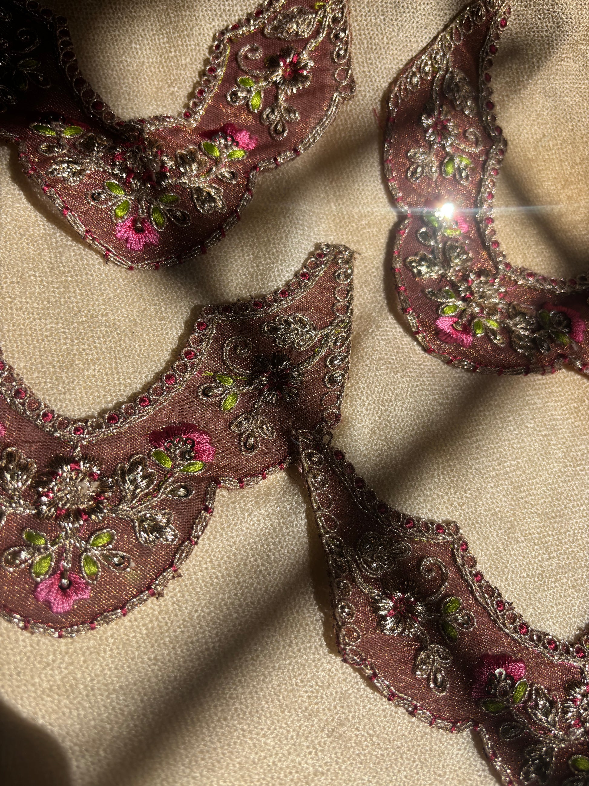 Regal Zari Floral Crescent Embroidered Patch