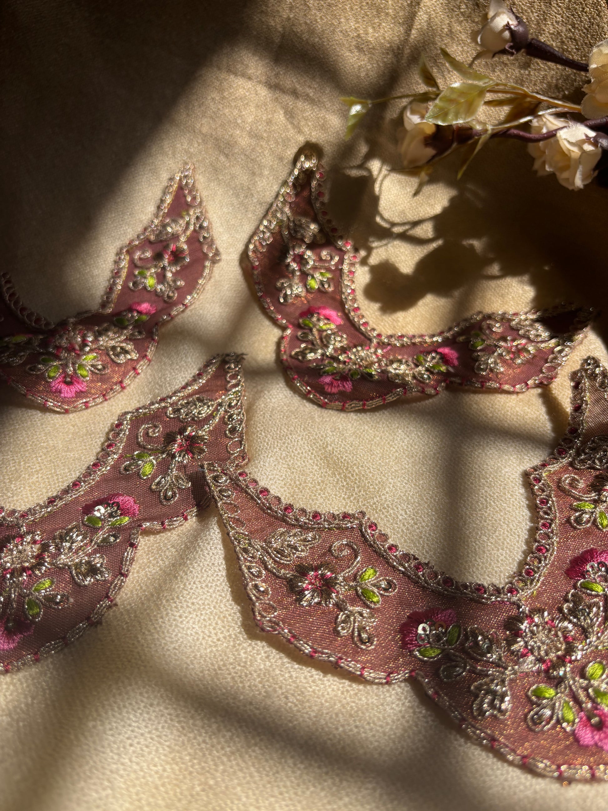 Regal Zari Floral Crescent Embroidered Patch