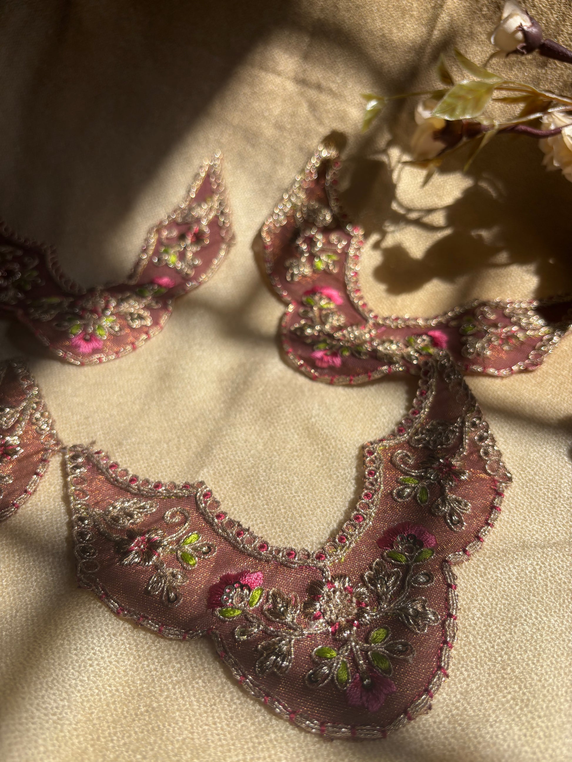 Regal Zari Floral Crescent Embroidered Patch