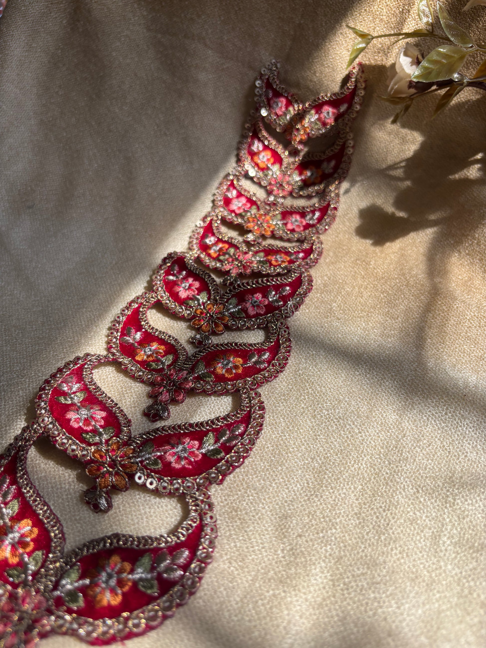 Vintage Maroon Zari Embroidered Border Patch