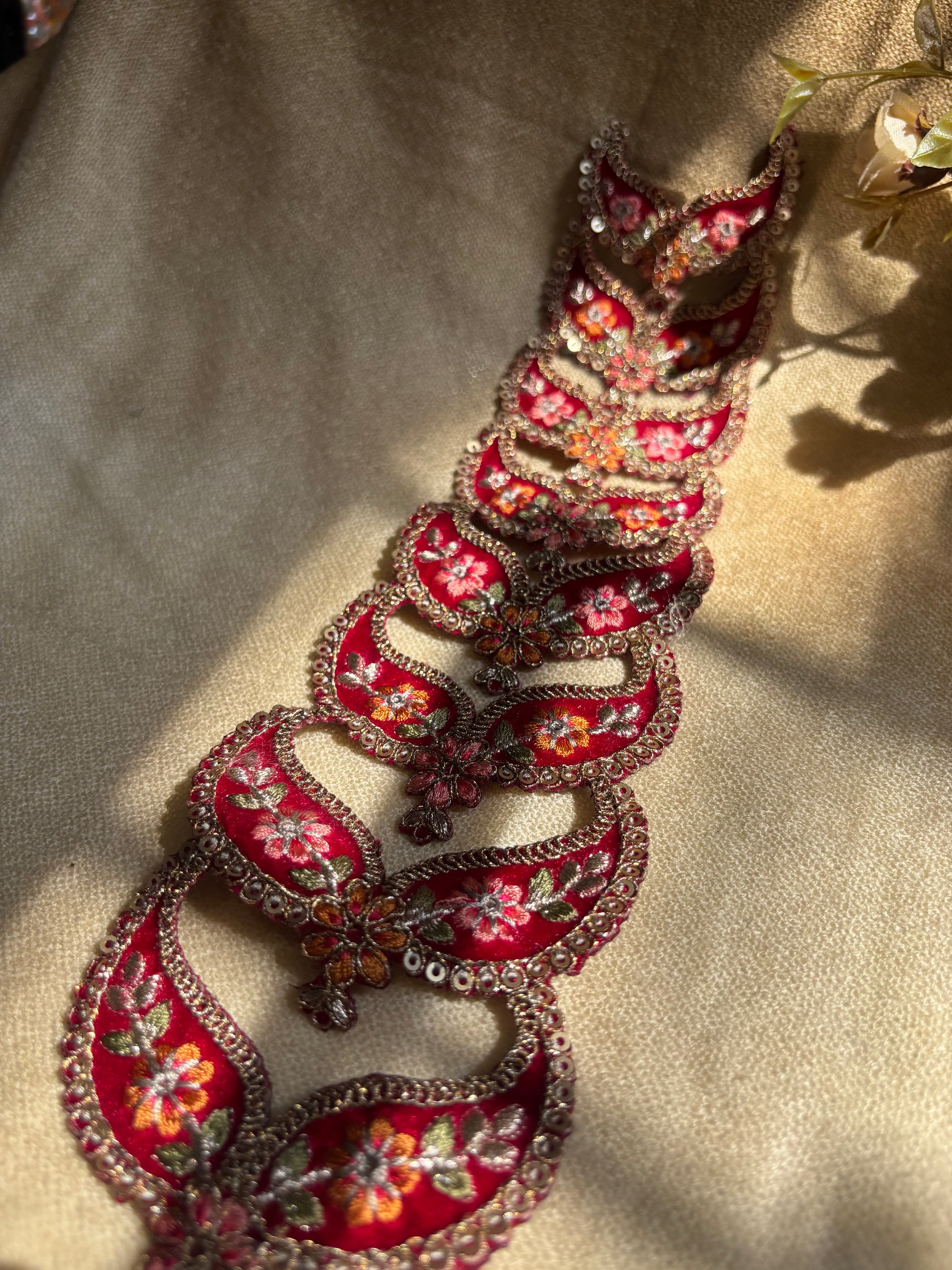 Vintage Maroon Zari Embroidered Border Patch