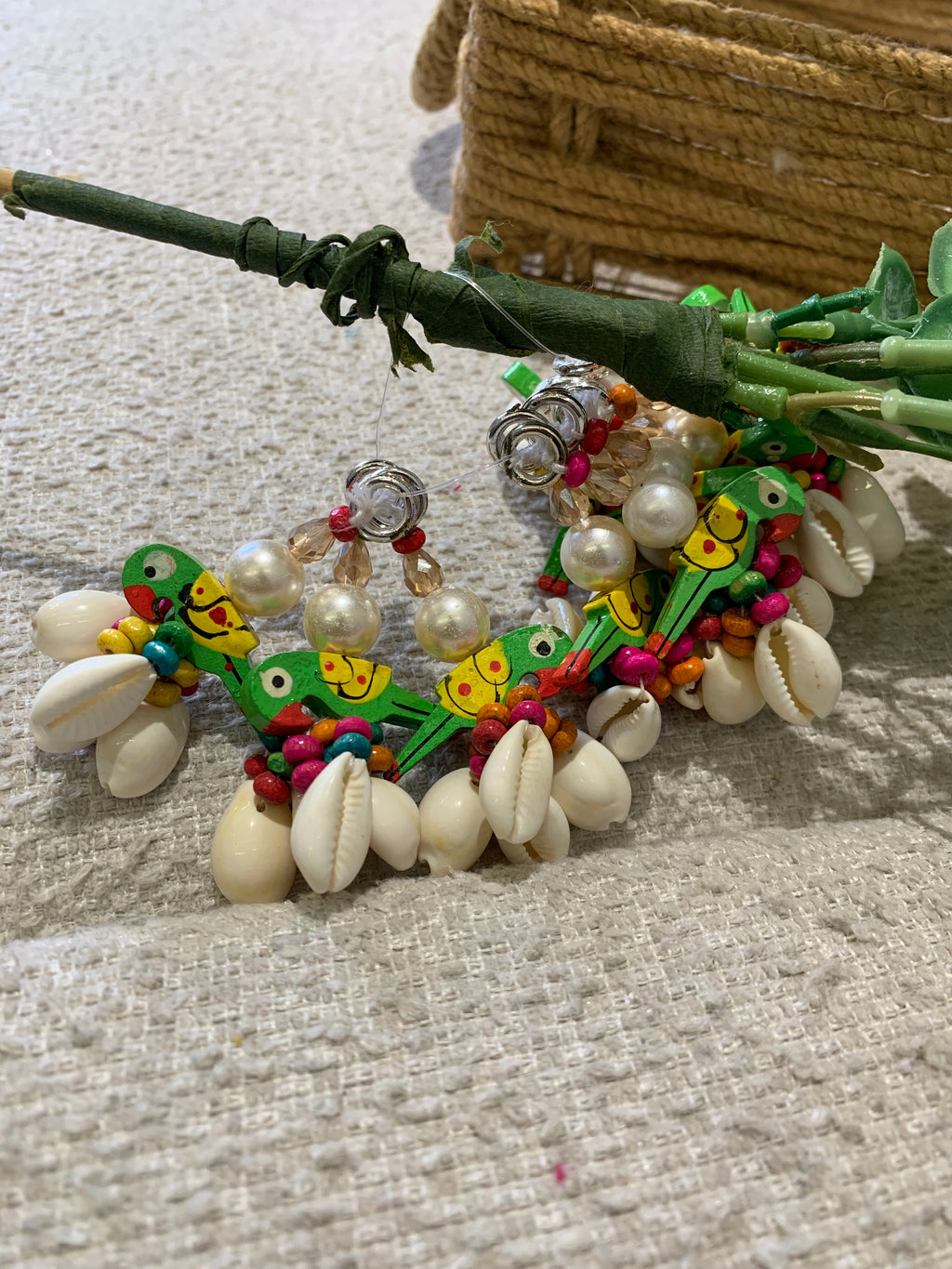 Handcrafted Ethnic Decorative Tassel with Wooden Birds, Cowrie Shells & Beads