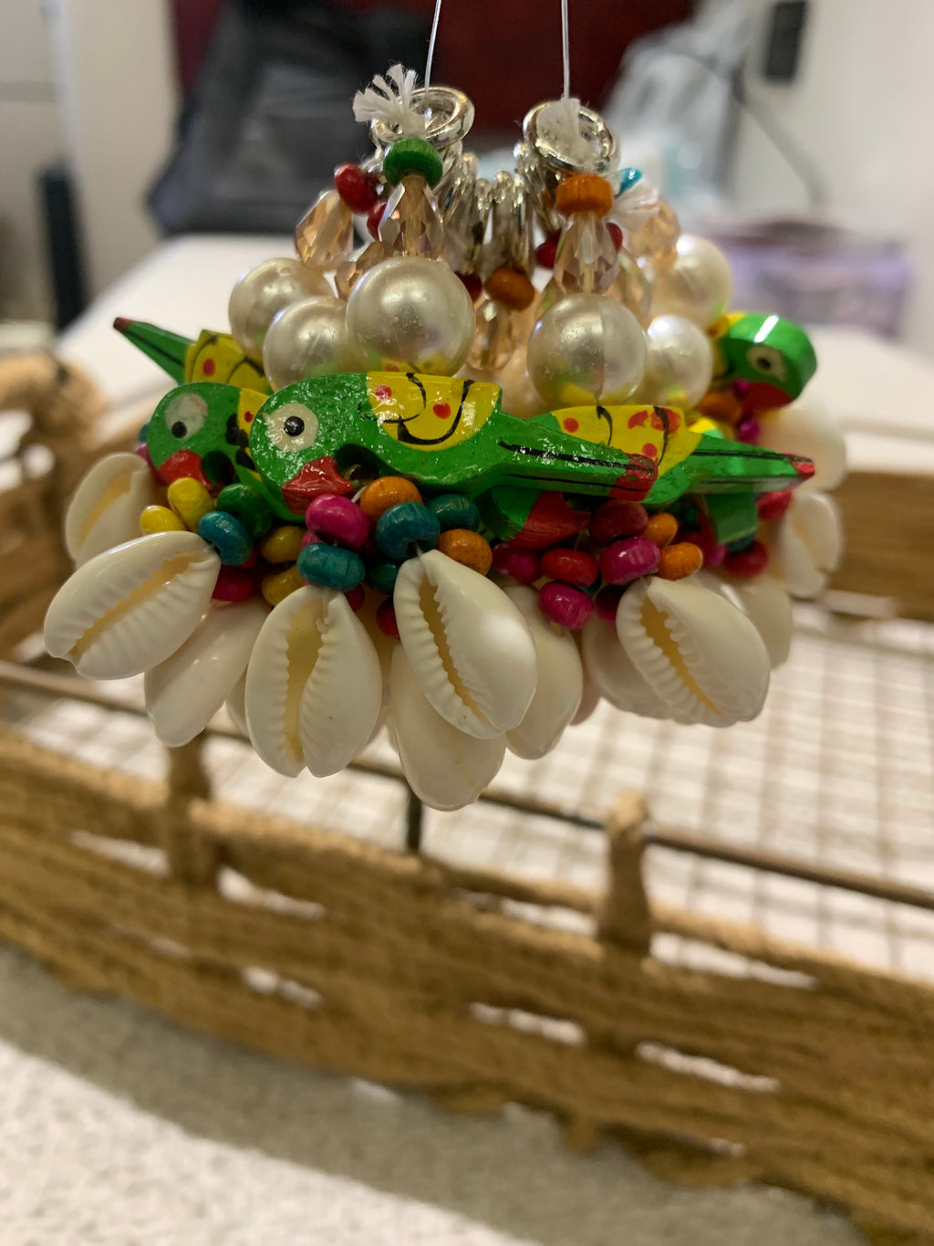 Handcrafted Ethnic Decorative Tassel with Wooden Birds, Cowrie Shells & Beads