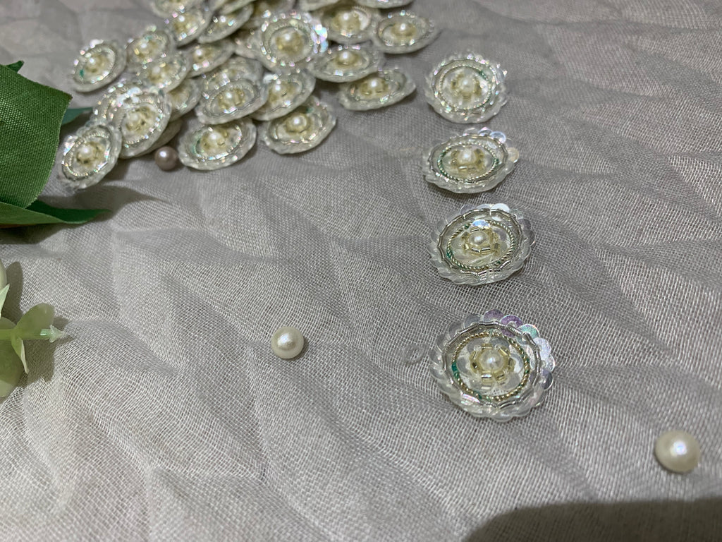 Elegant Silver/Pearl Floral Buttons