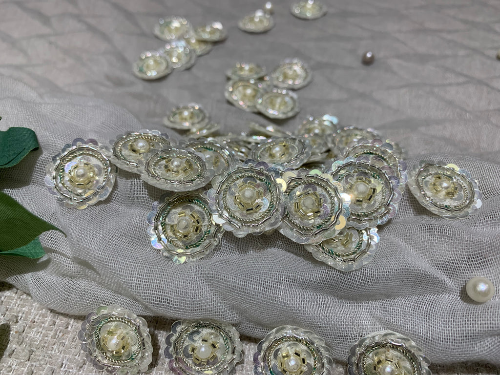 Elegant Silver/Pearl Floral Buttons