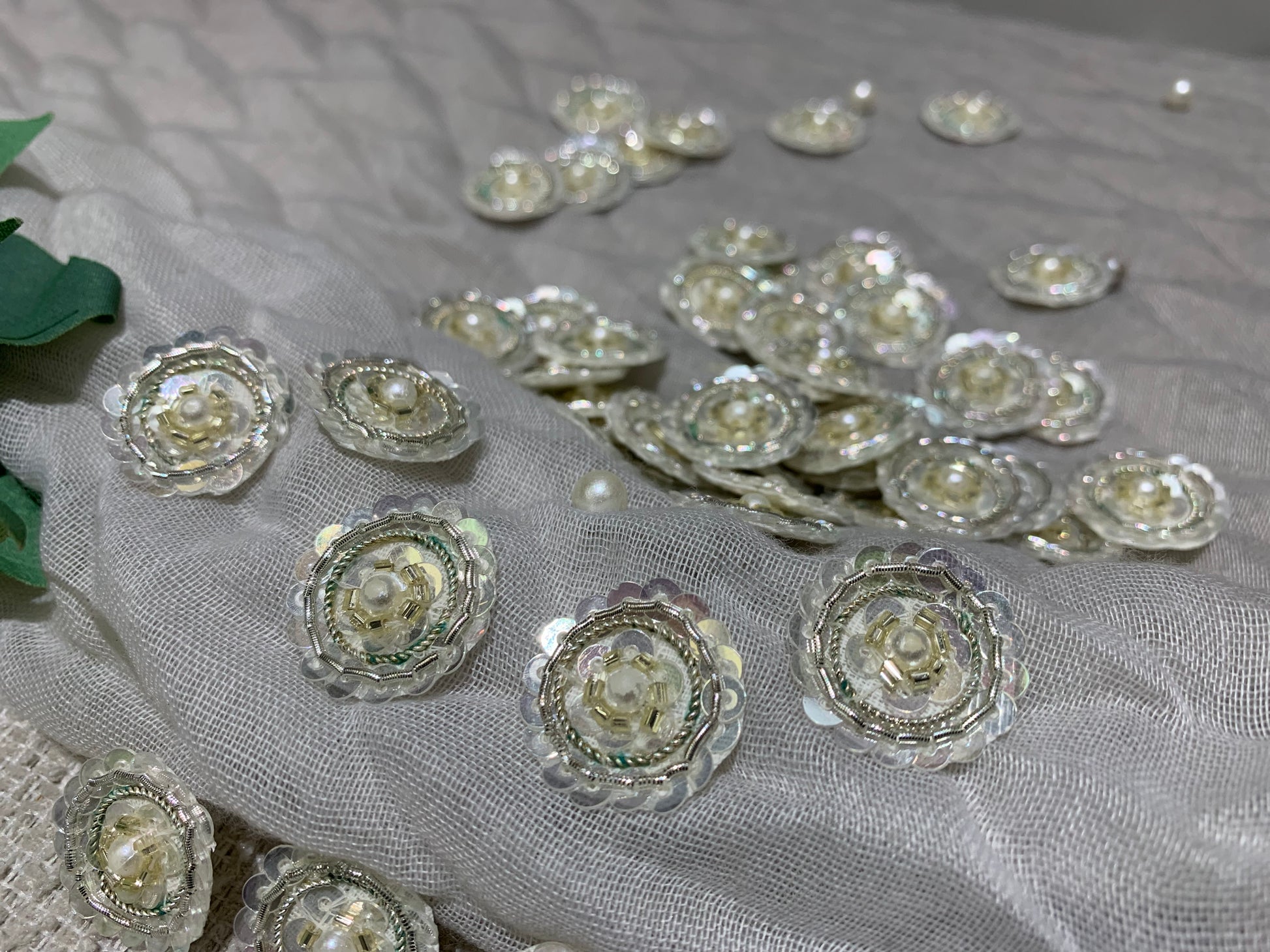 Elegant Silver/Pearl Floral Buttons