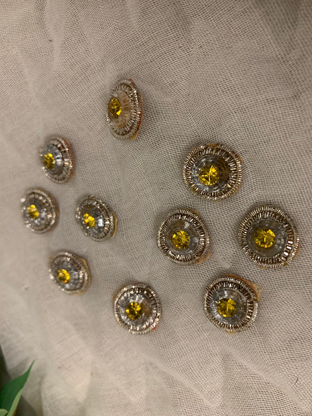 Yellow Jewel & Silver Thread Buttons