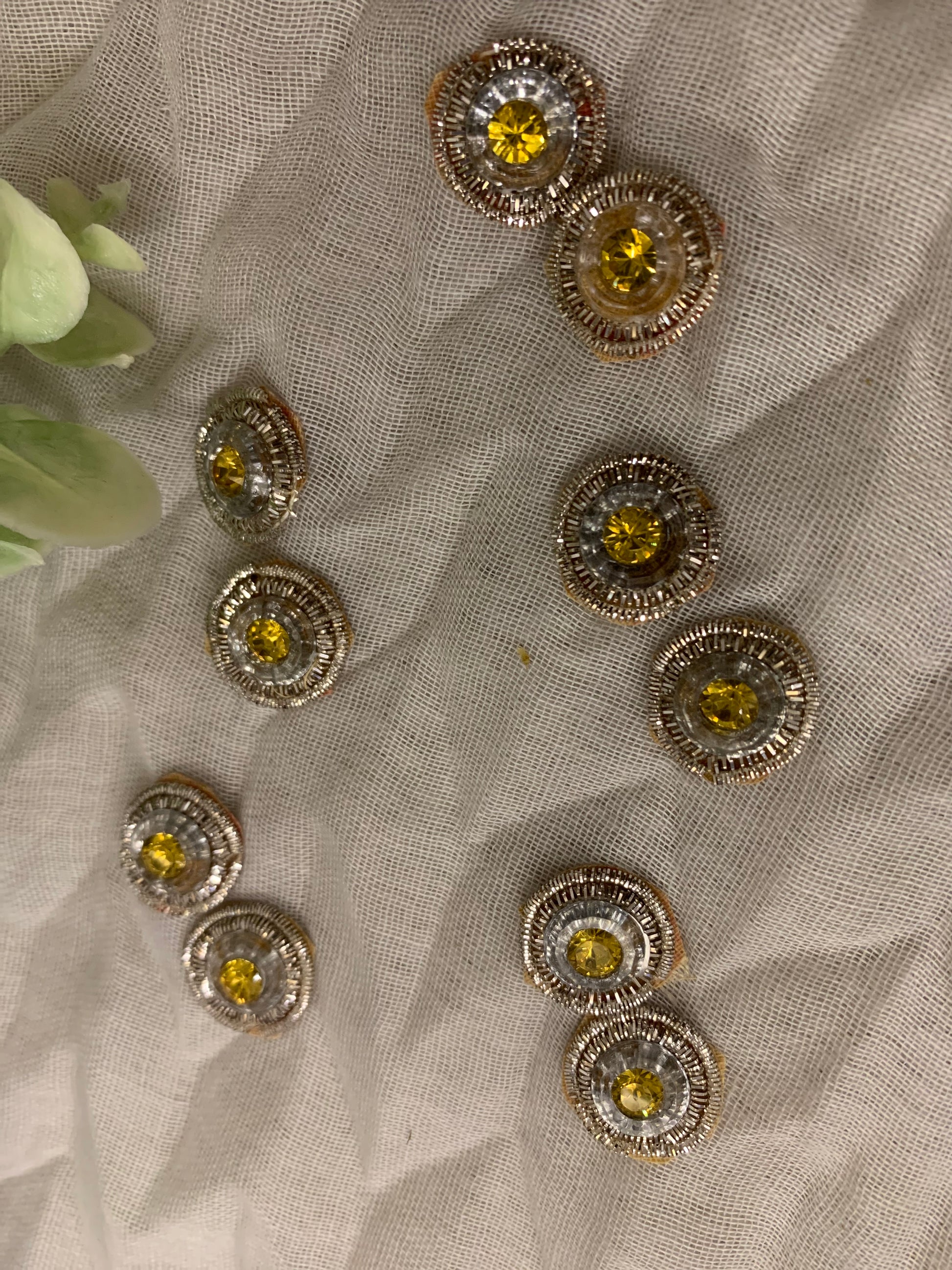 Yellow Jewel & Silver Thread Buttons
