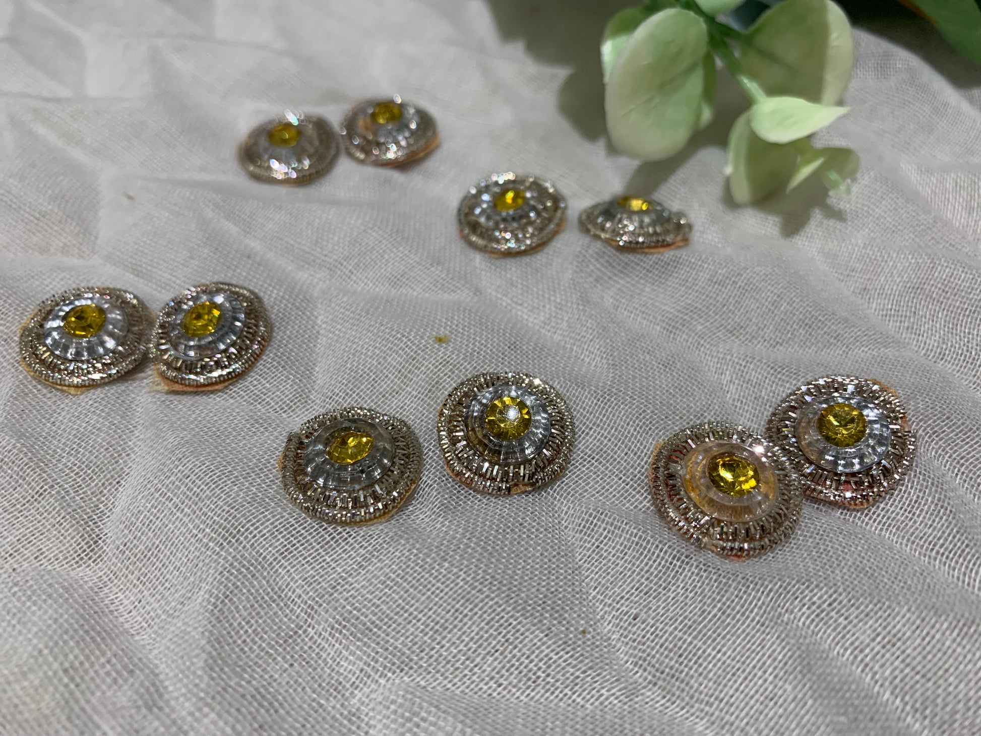 Yellow Jewel & Silver Thread Buttons