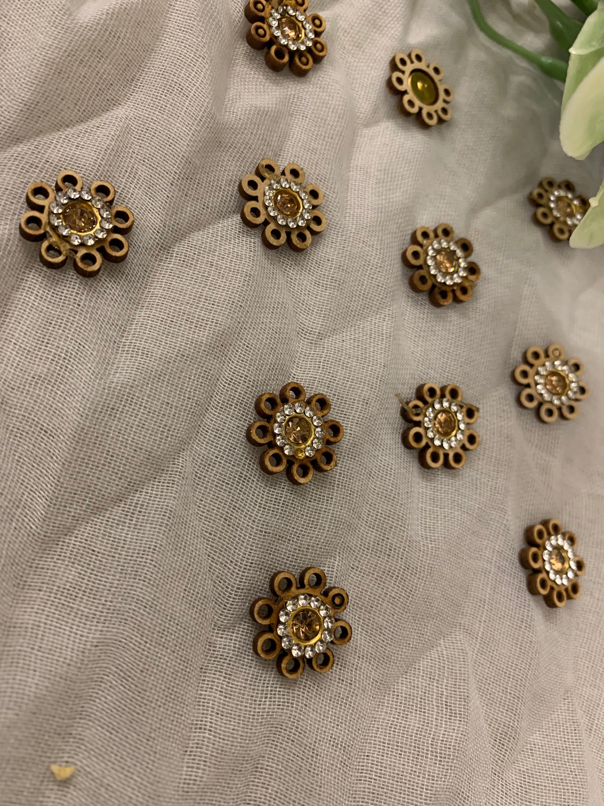Gold-Toned, Pearl Floral Buttons