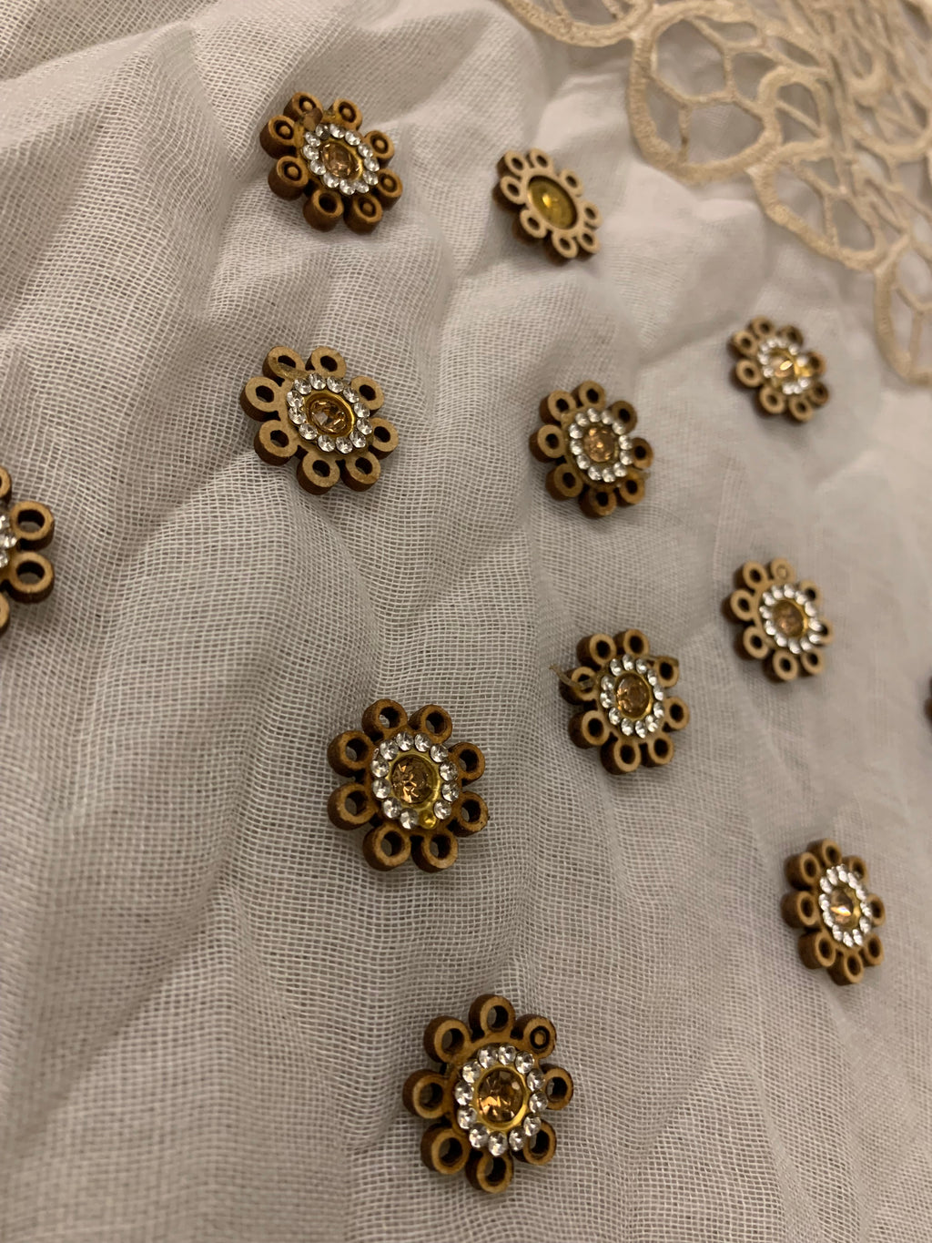 Gold-Toned, Pearl Floral Buttons