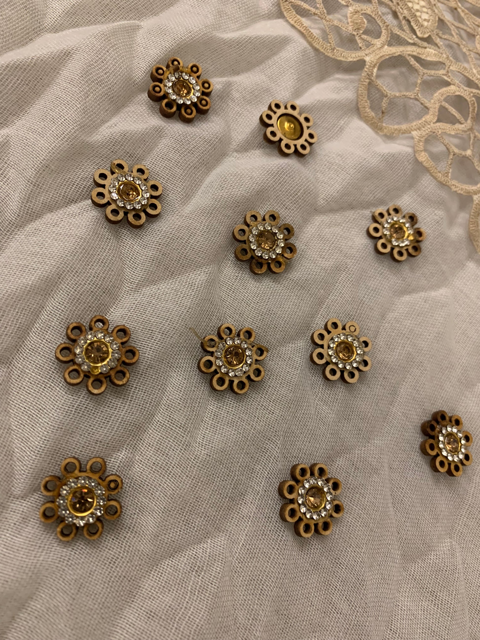 Gold-Toned, Pearl Floral Buttons
