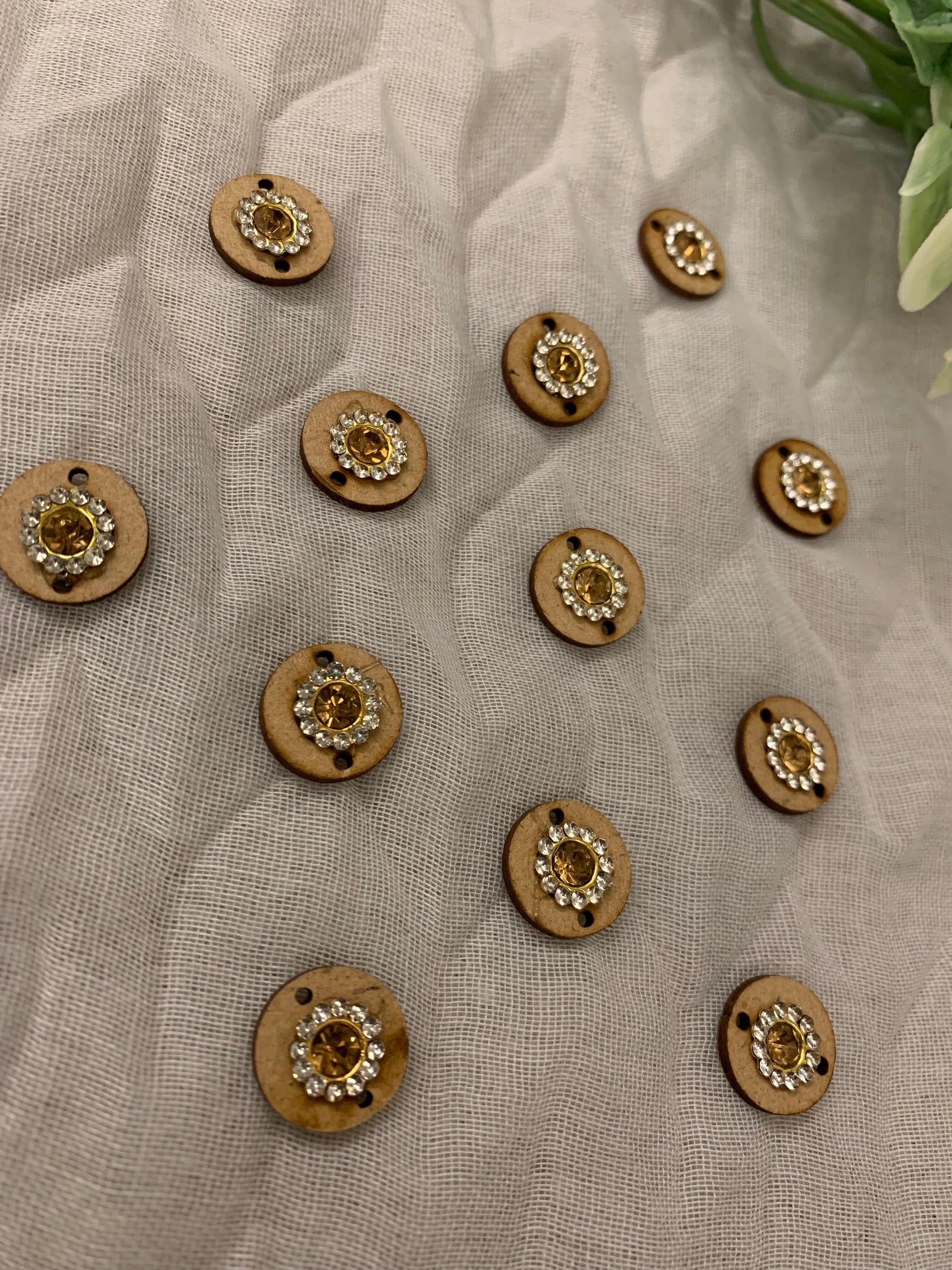 Wooden & Rhinestone Round Buttons