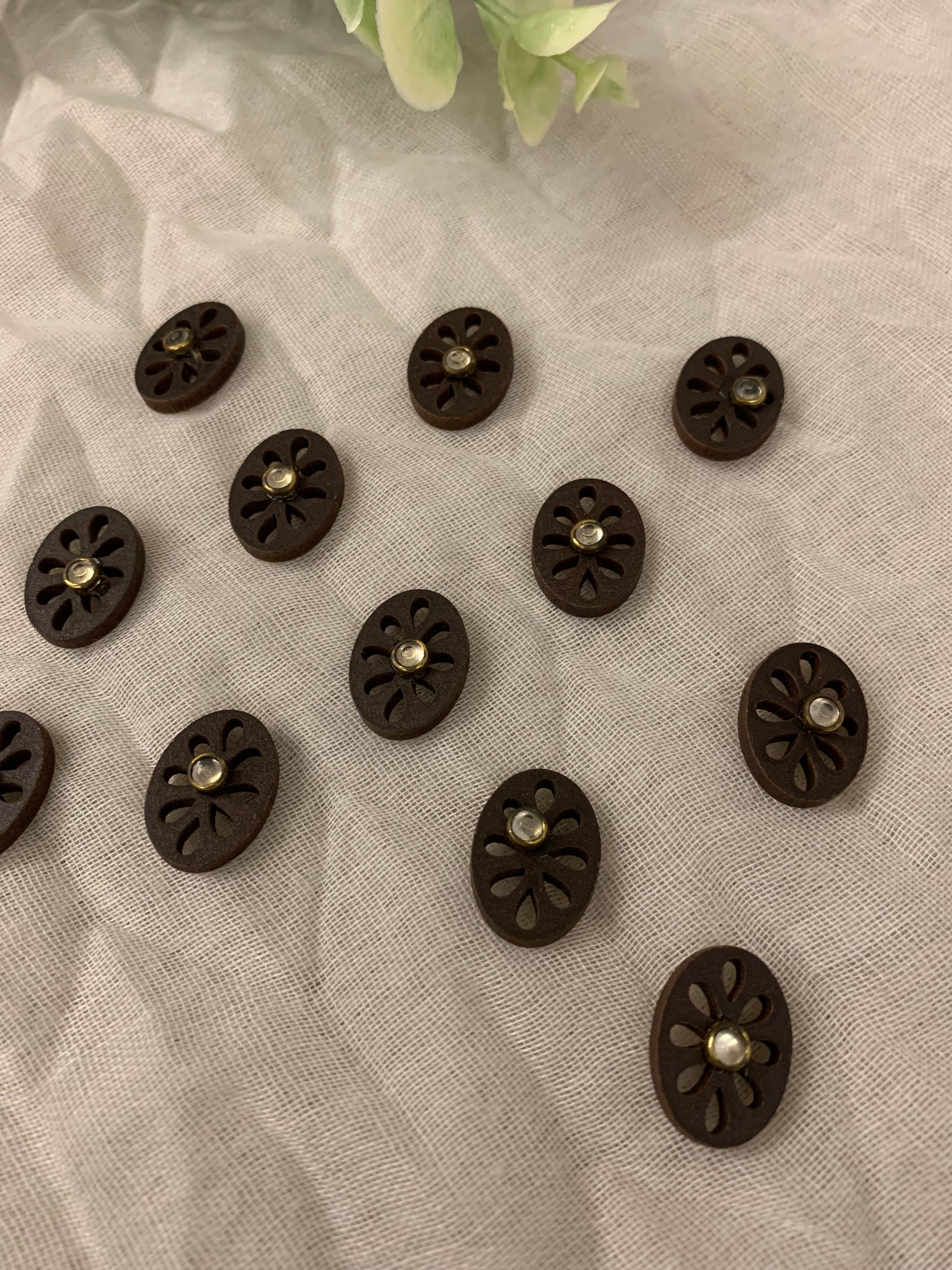 Wooden & Rhinestone Oval Buttons