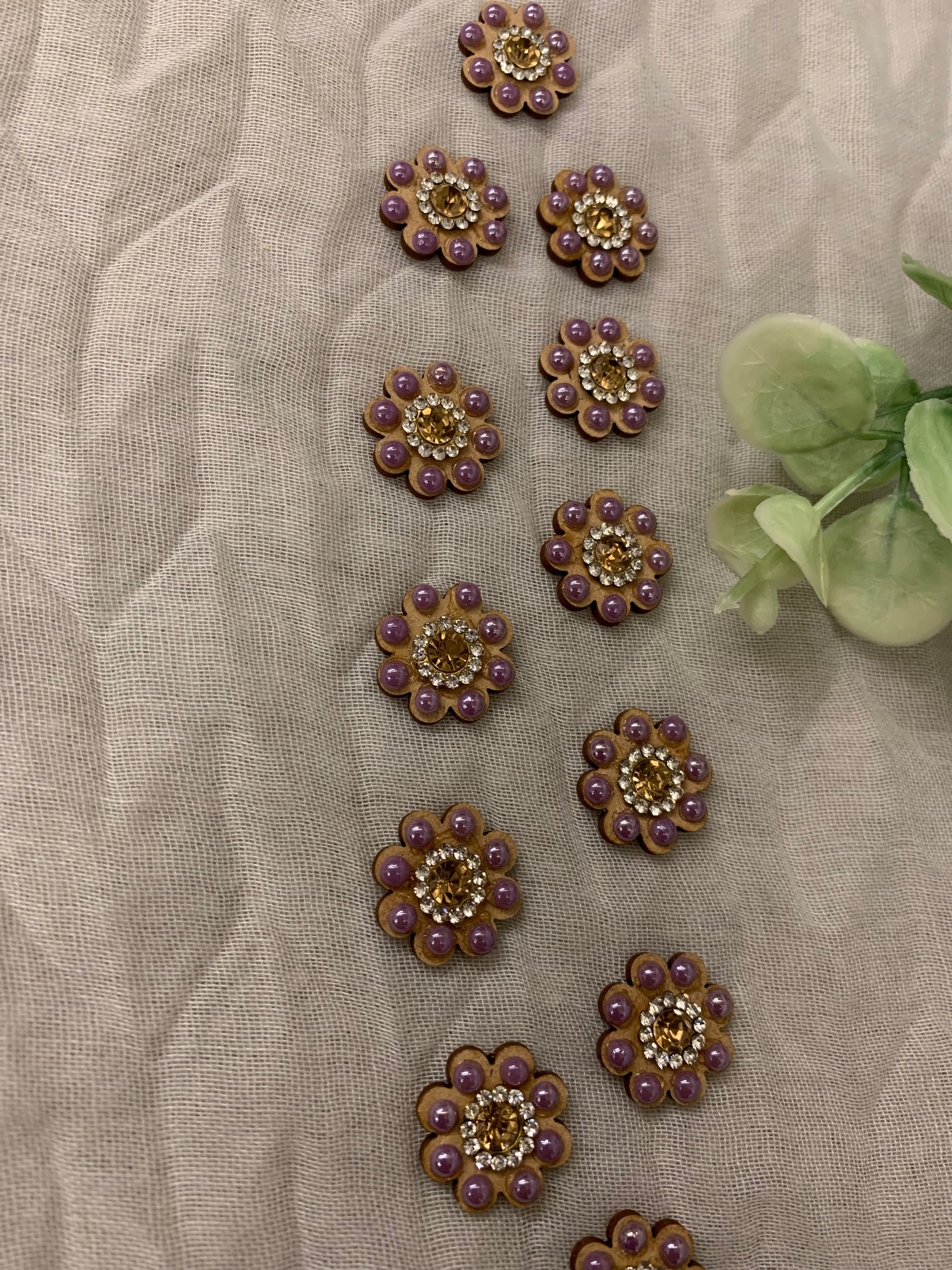 Wooden & Lavender Pearl Flower Button