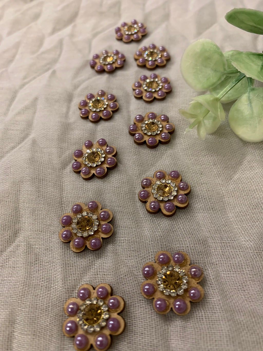 Wooden & Lavender Pearl Flower Button
